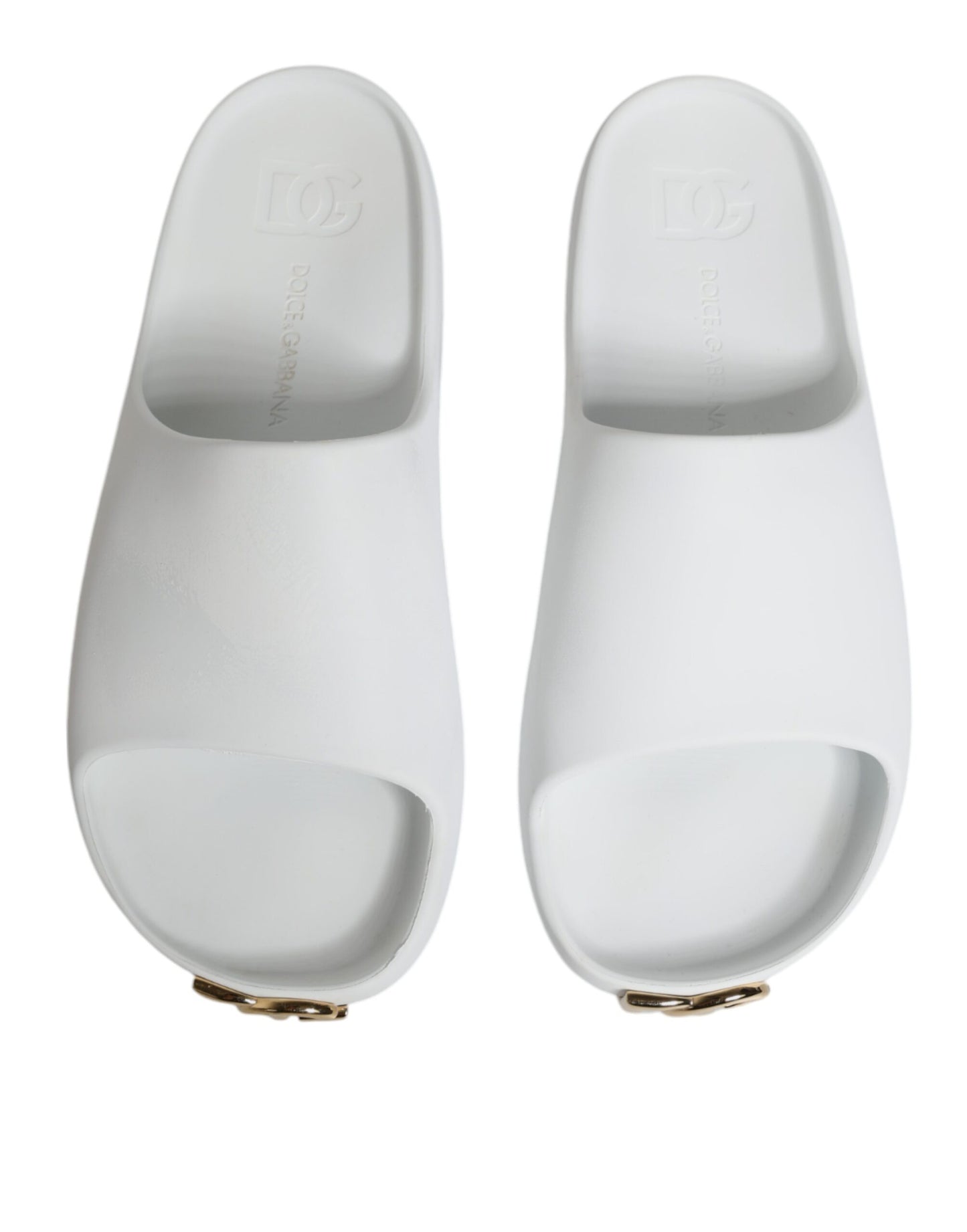 Dolce &amp; Gabbana White Rubber Slides Sandals Beachwear Shoes