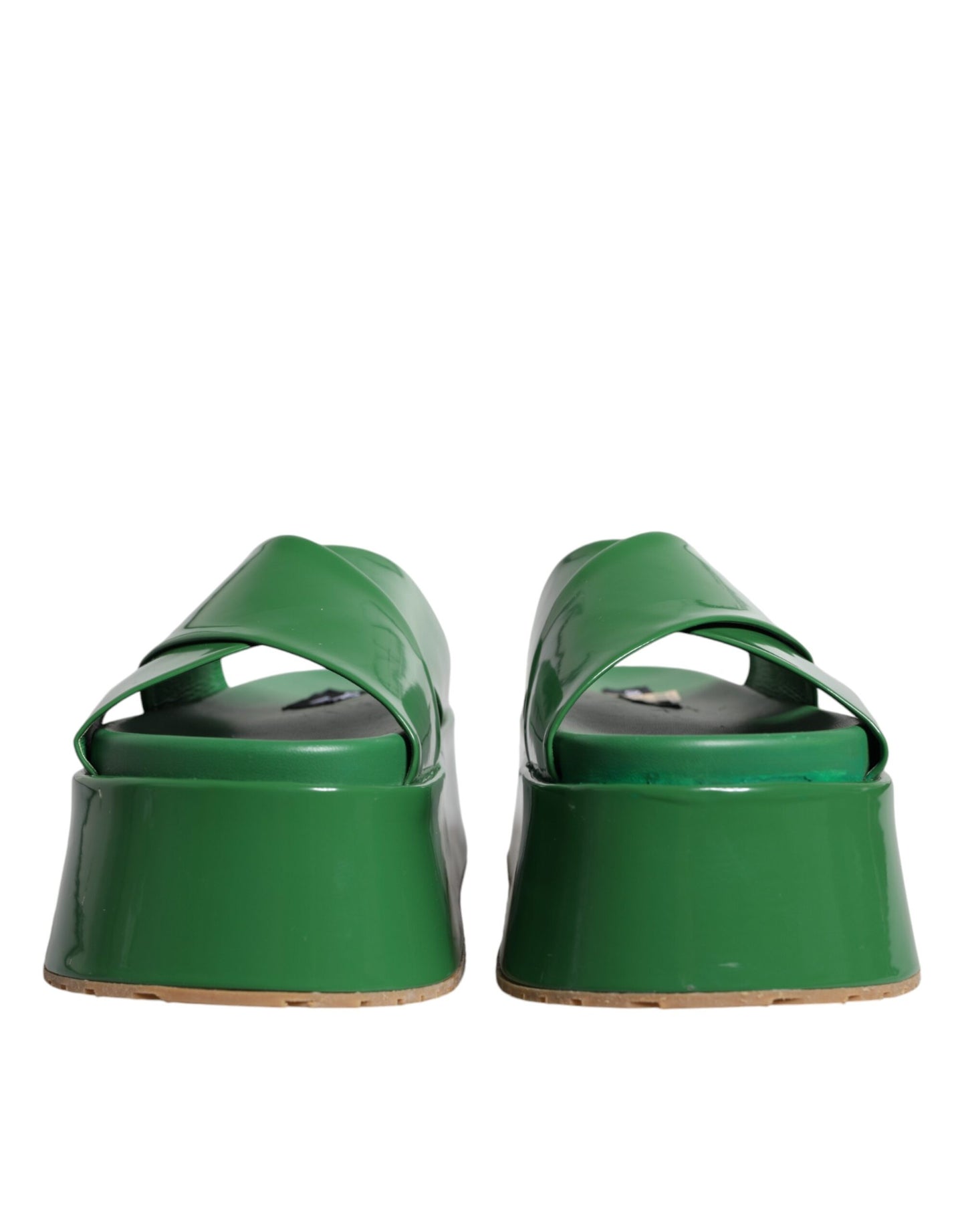 Dolce &amp; Gabbana Green Leather Wedge Slides Sandals Shoes