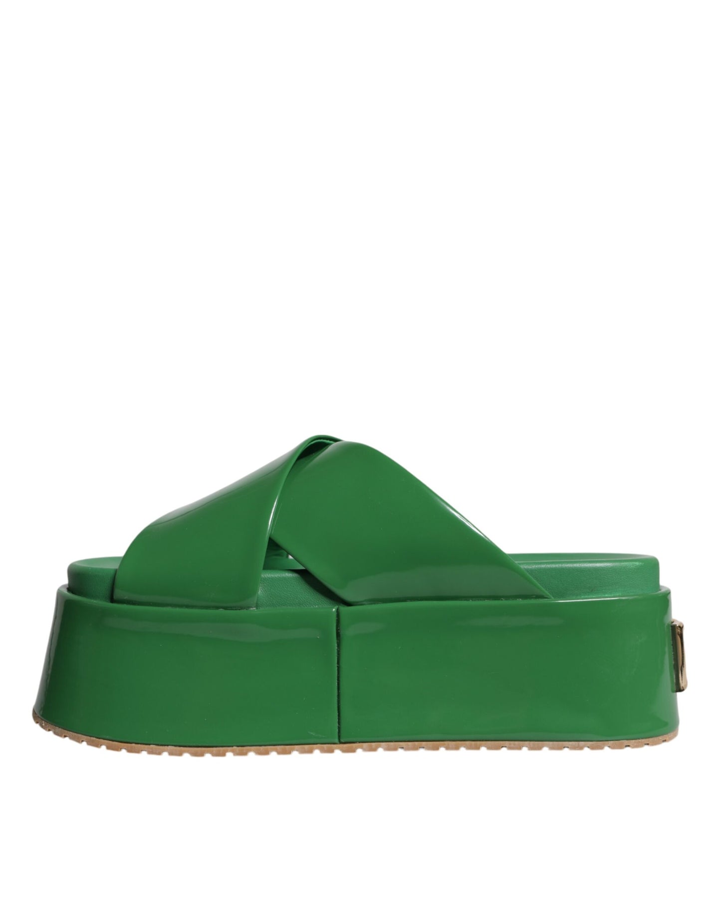 Dolce &amp; Gabbana Green Leather Wedge Slides Sandals Shoes