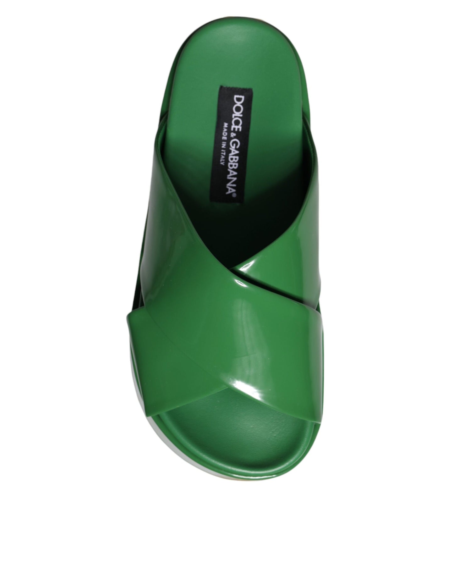 Dolce &amp; Gabbana Green Leather Wedge Slides Sandals Shoes