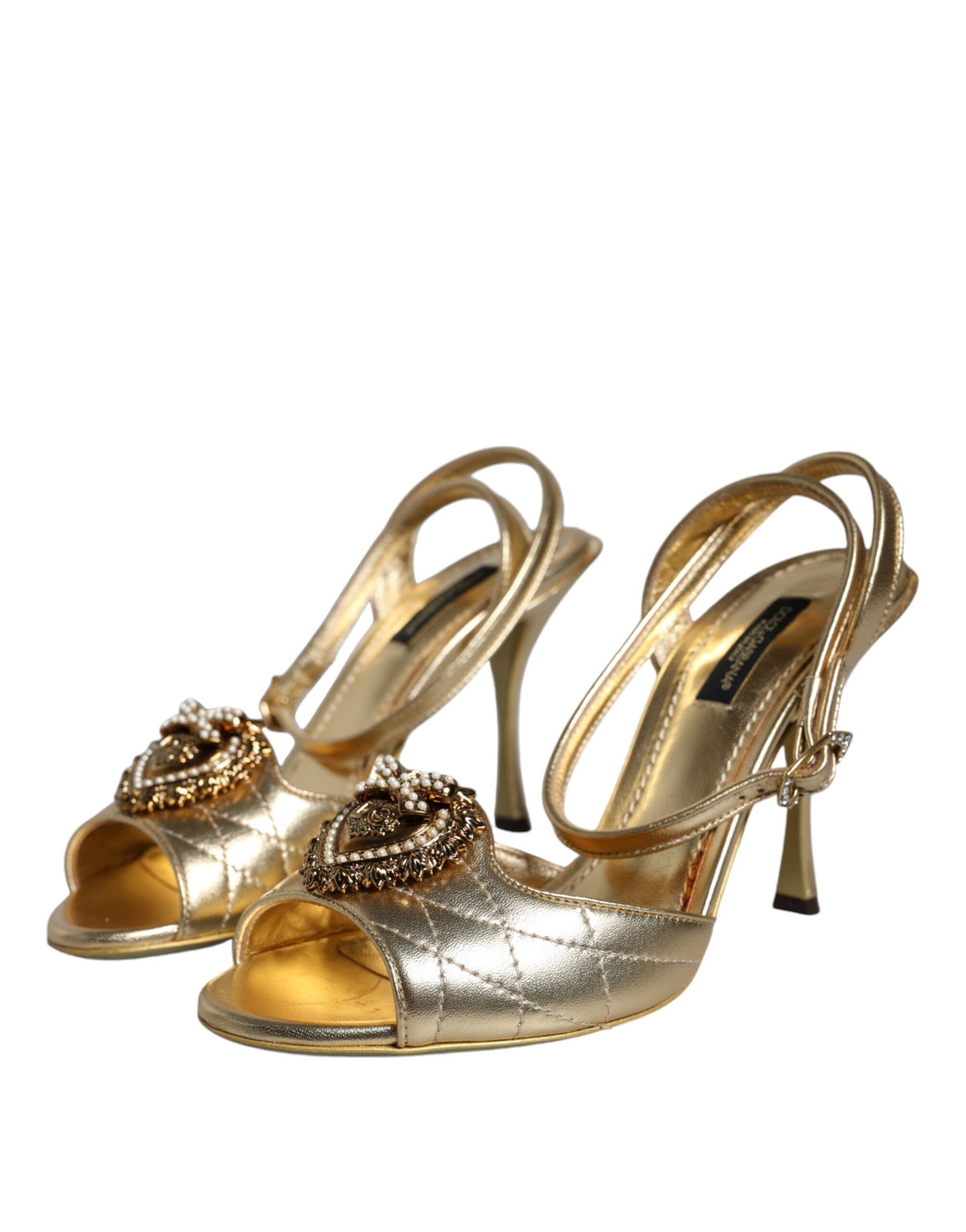 Dolce &amp; Gabbana Gold Devotion Embellished Keira Sandals Shoes