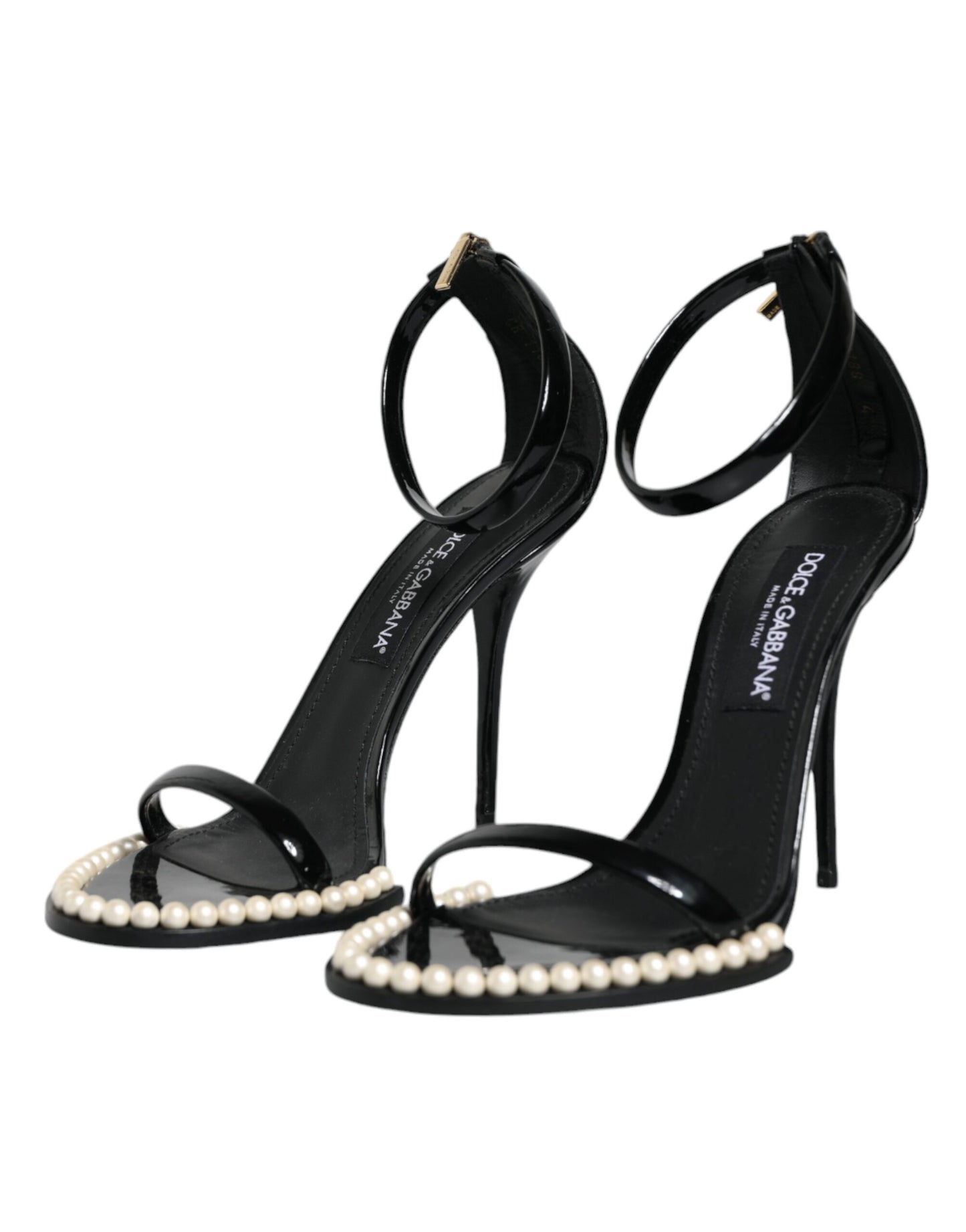 Dolce &amp; Gabbana Black Keira Leather Faux Pearl Sandals Heels Shoes