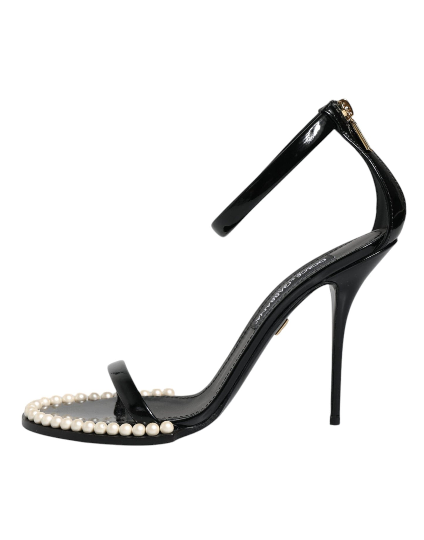 Dolce &amp; Gabbana Black Keira Leather Faux Pearl Sandals Heels Shoes