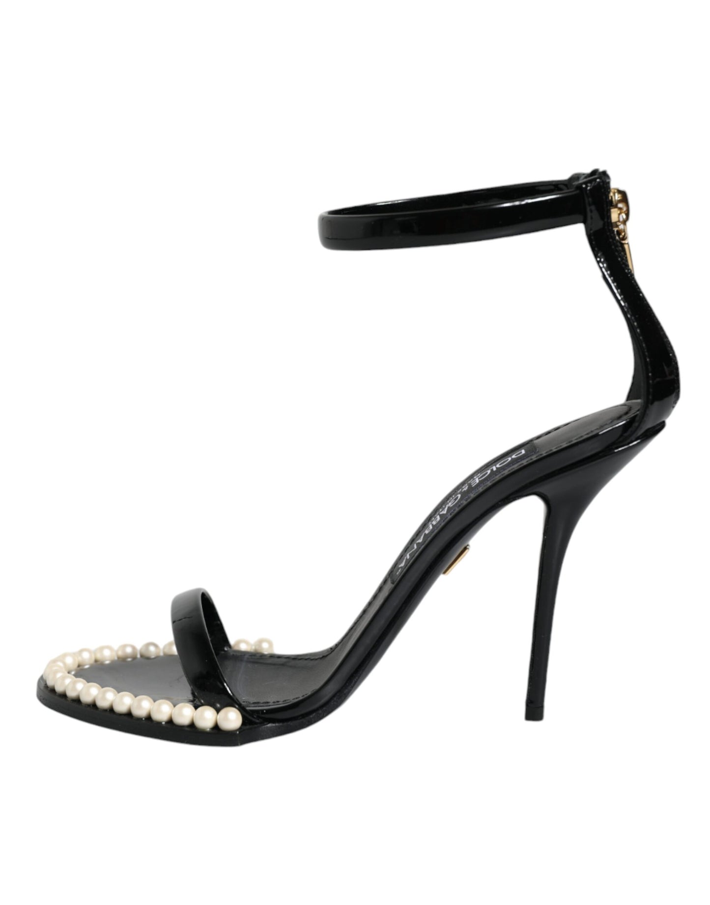 Dolce &amp; Gabbana Black Keira Leather Faux Pearl Sandals Heels Shoes