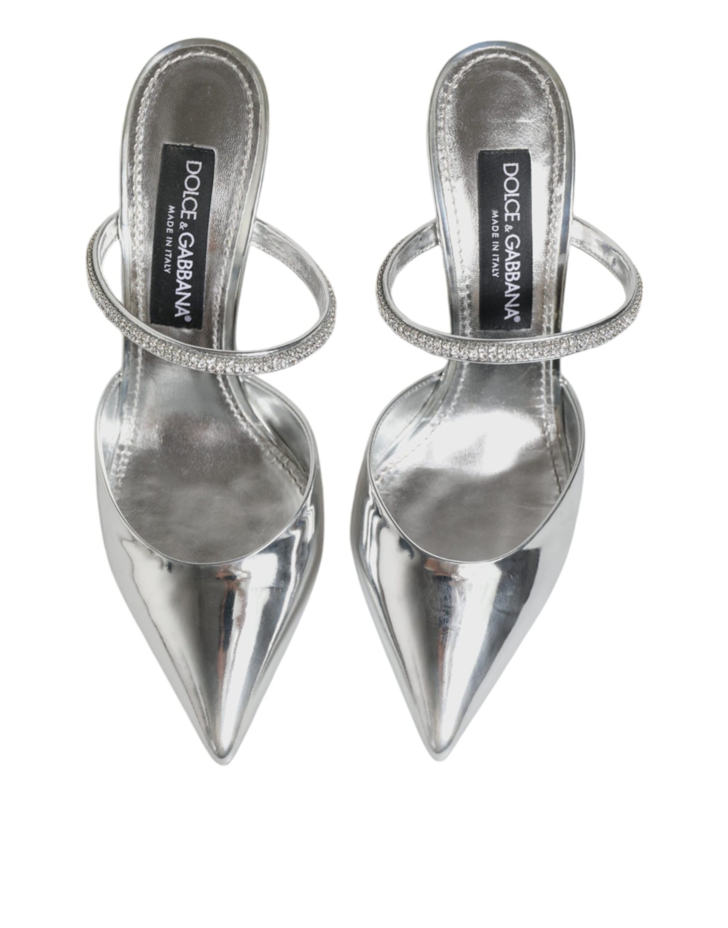 Dolce &amp; Gabbana Silver Leather Slip On Heels Sandals Shoes