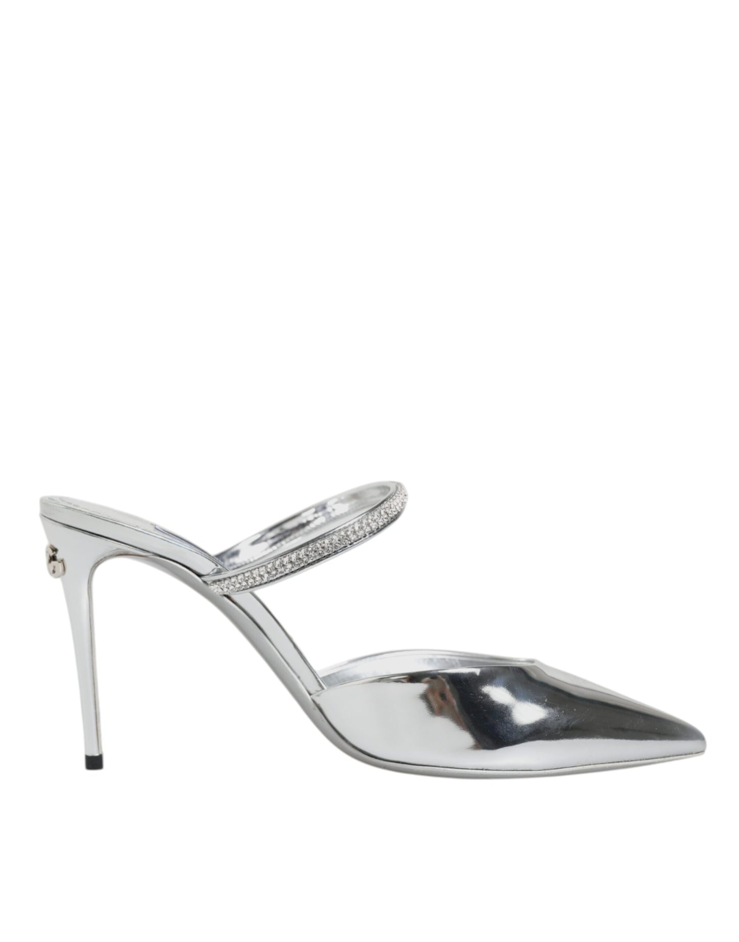 Dolce &amp; Gabbana Silver Leather Slip On Heels Sandals Shoes