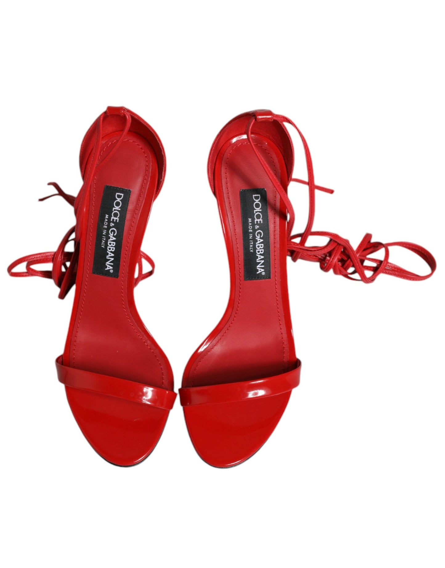 Dolce &amp; Gabbana Red Leather Keira High Heels Sandals Shoes