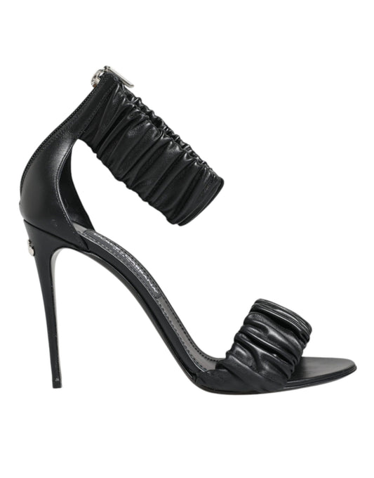 Dolce &amp; Gabbana Black High Heels Ankle Strap Sandals Shoes