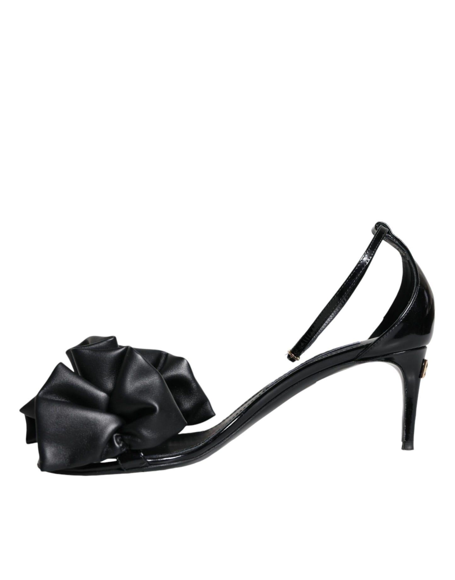 Dolce &amp; Gabbana Black Leather Ankle Strap Heel Sandals Shoes