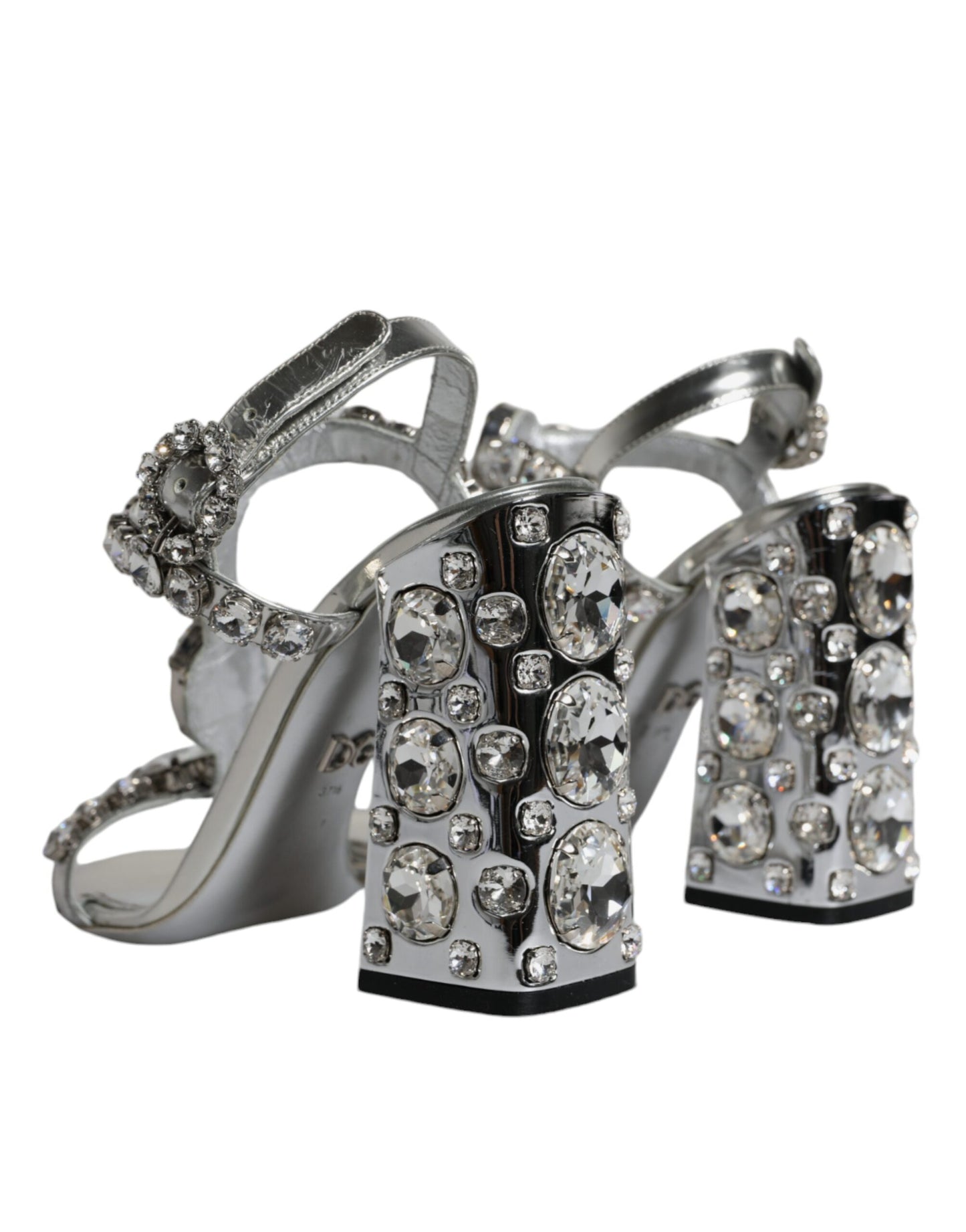 Dolce &amp; Gabbana Silver Leather T-strap Crystal Sandals Shoes