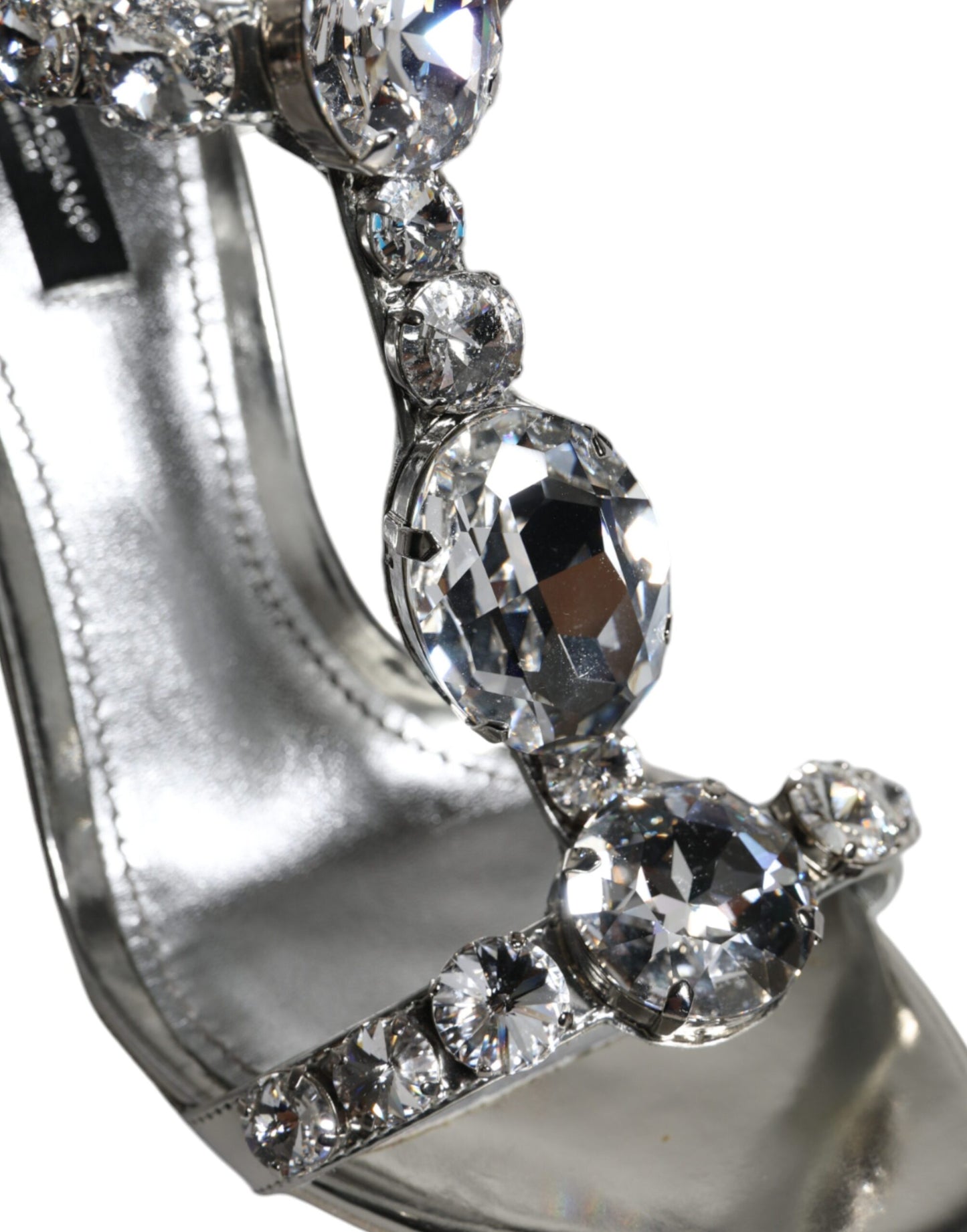 Dolce &amp; Gabbana Silver Leather T-strap Crystal Sandals Shoes