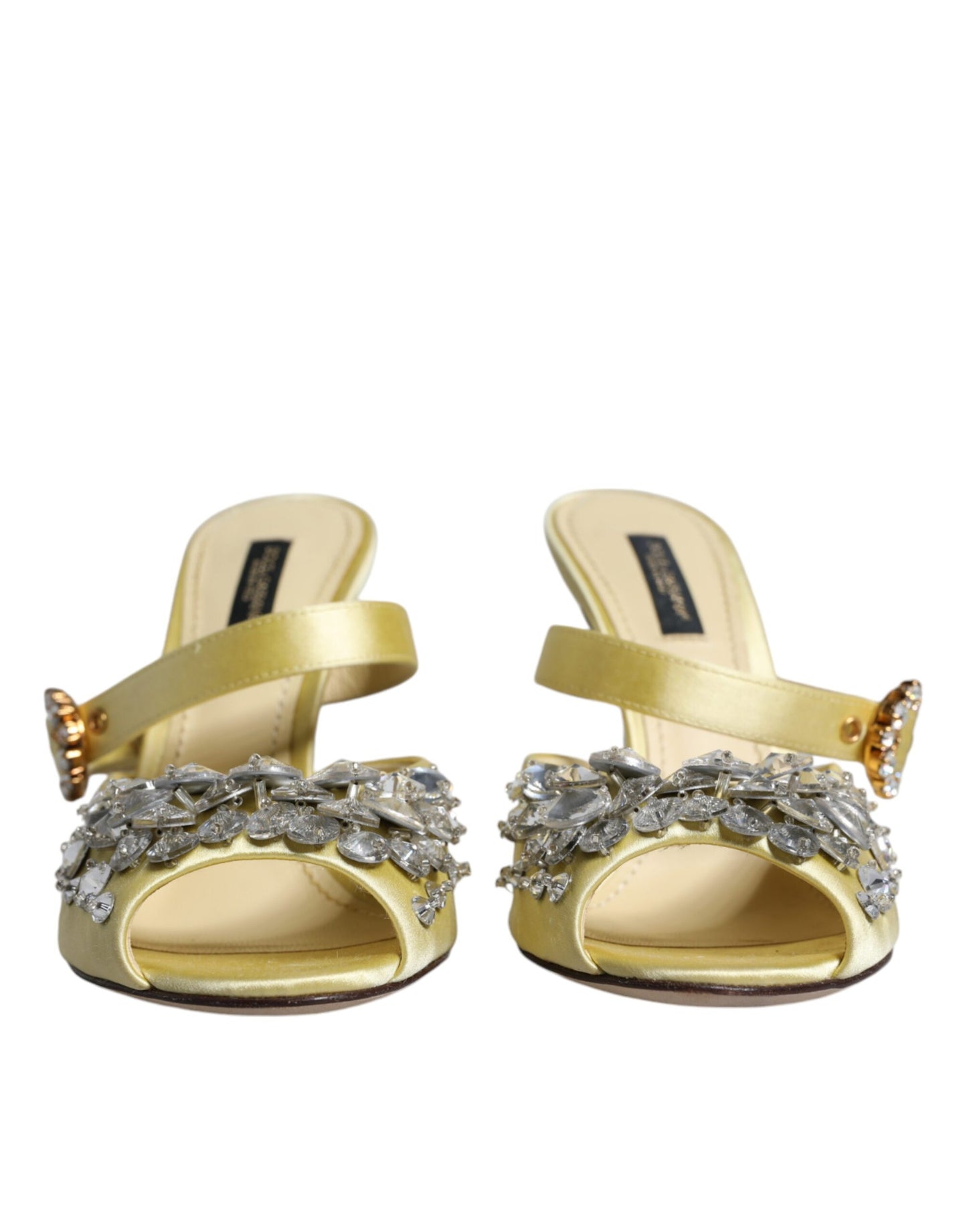 Dolce &amp; Gabbana Yellow Crystal Slides Heels Sandals Shoes