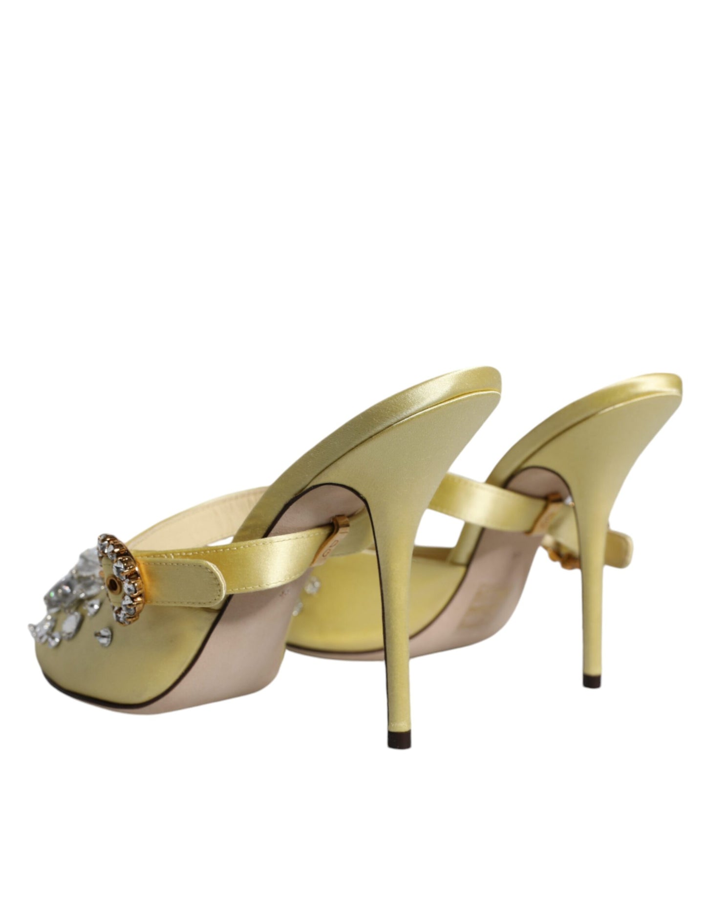 Dolce &amp; Gabbana Yellow Crystal Slides Heels Sandals Shoes