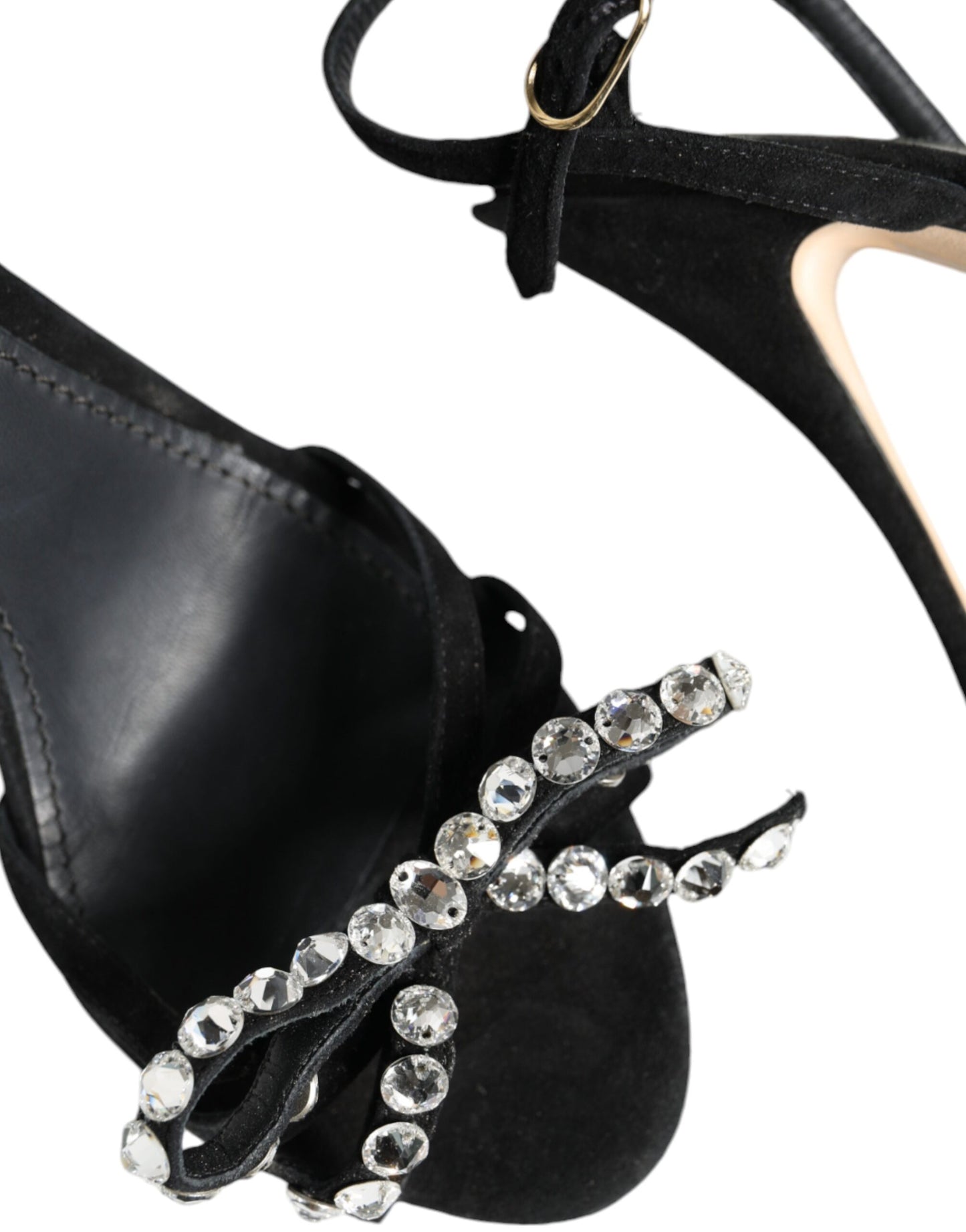 Dolce &amp; Gabbana Black Leather Crystal Bow Heels Sandals Shoes