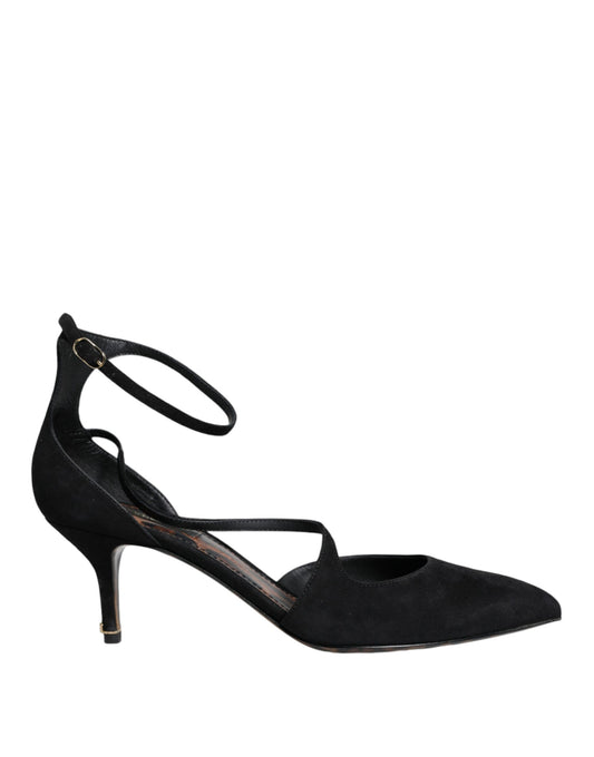 Dolce &amp; Gabbana Black Suede Ankle Strap Heels Pumps Shoes