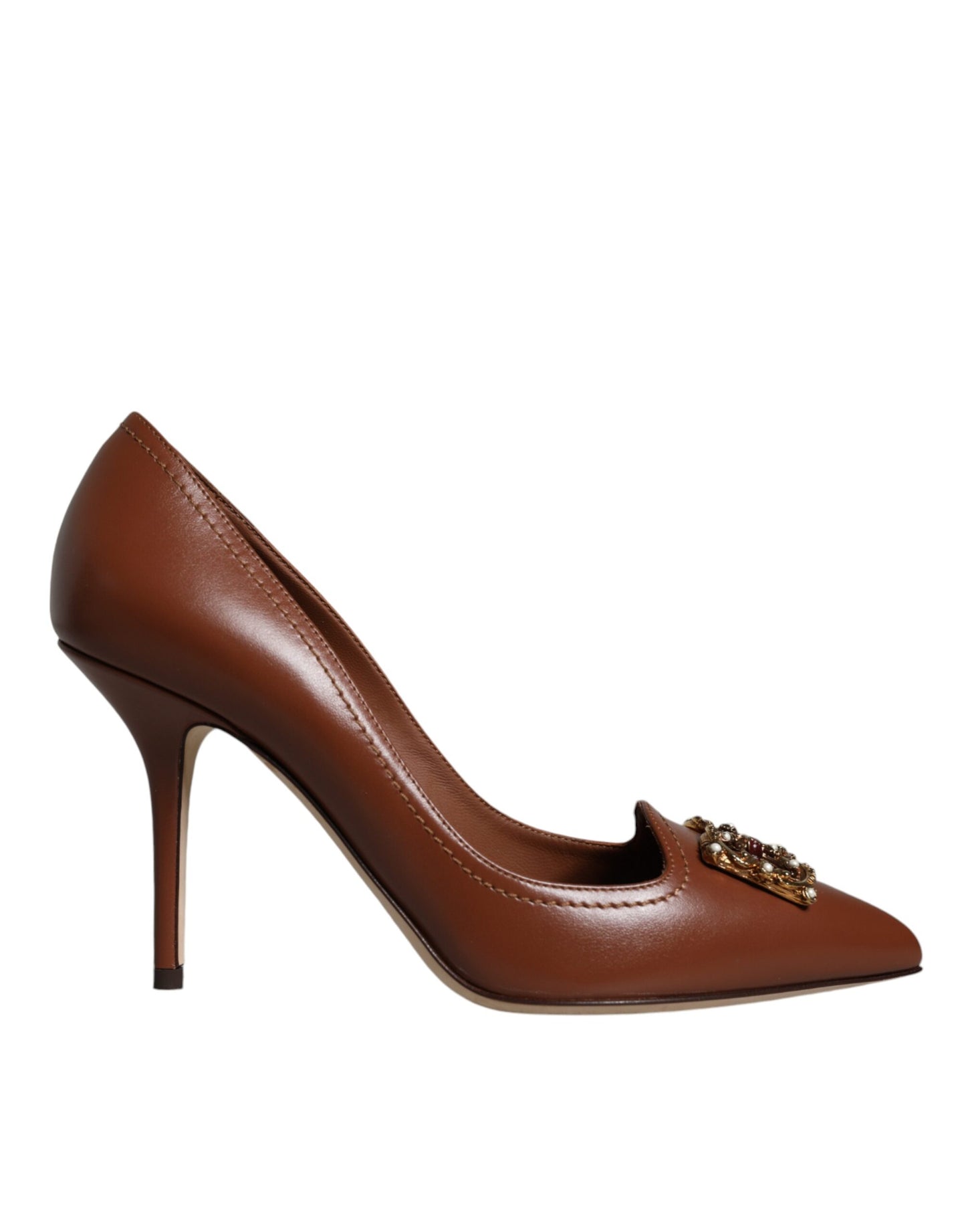 Dolce &amp; Gabbana Brown Amore Calf Leather Heels Pumps Shoes