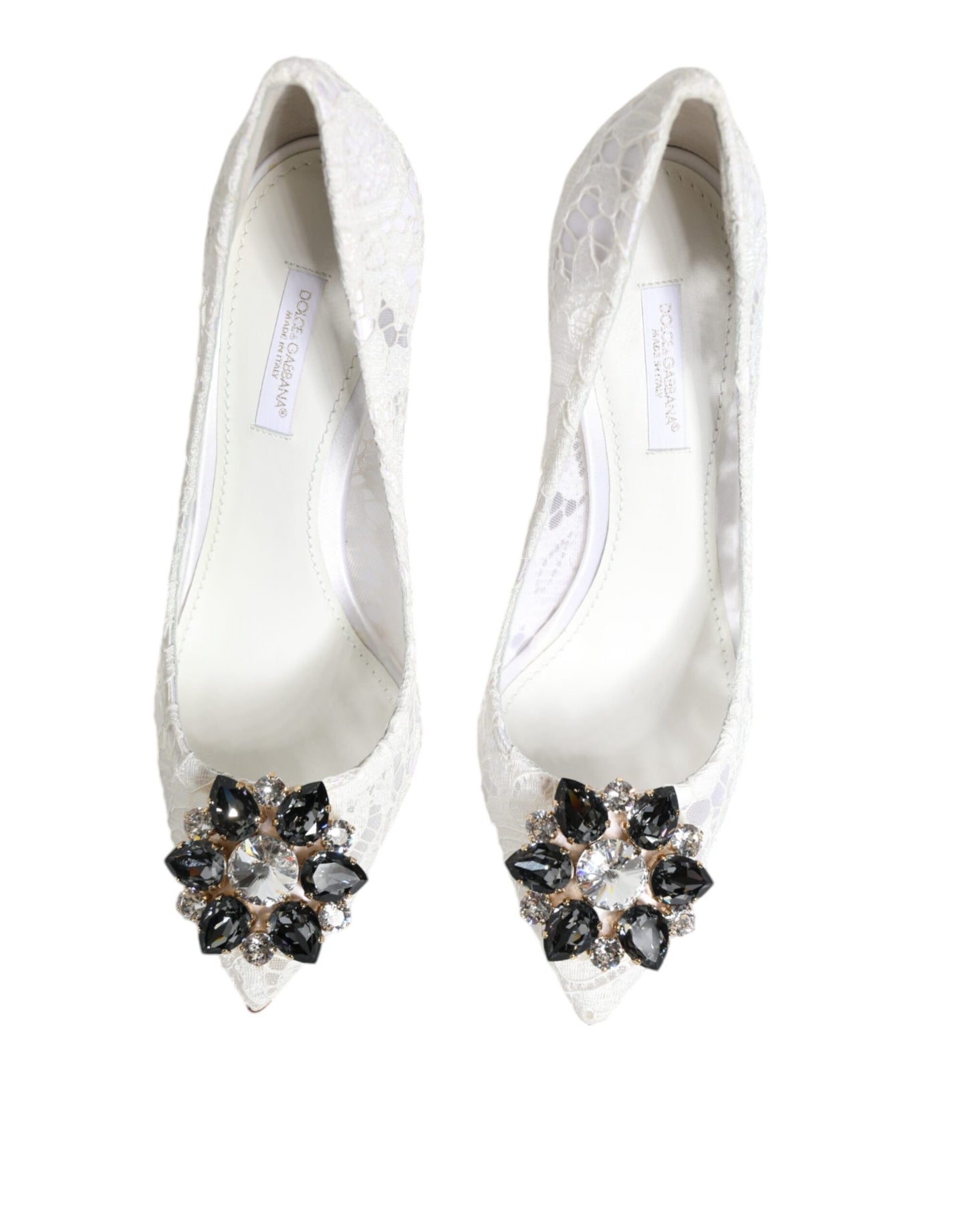 Dolce &amp; Gabbana White Taormina Lace Crystal Heels Pumps Shoes