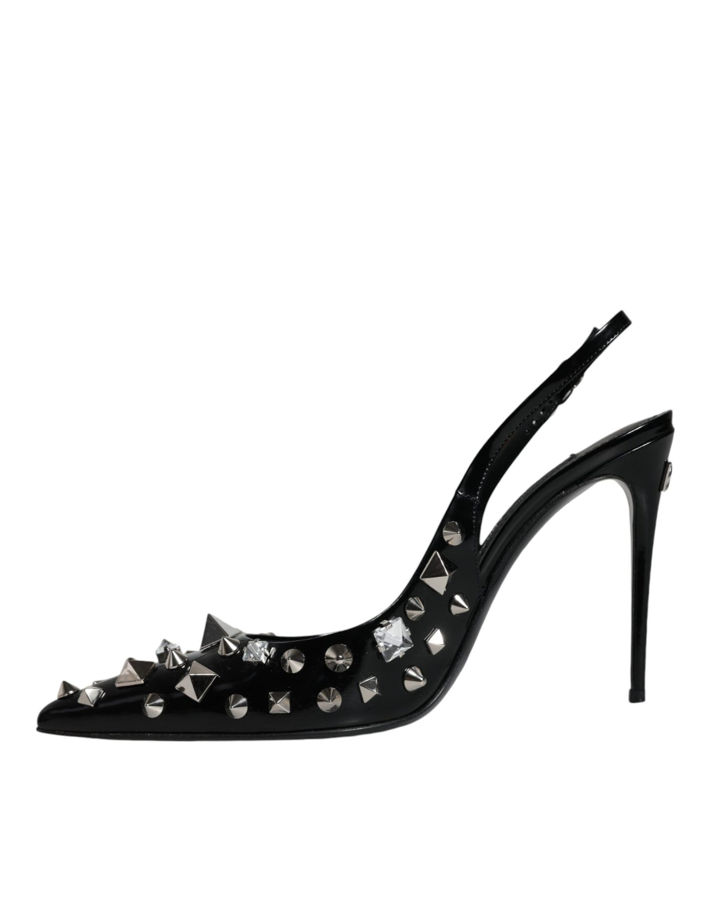 Dolce &amp; Gabbana Black Leather Crystal Stud Slingback Shoes