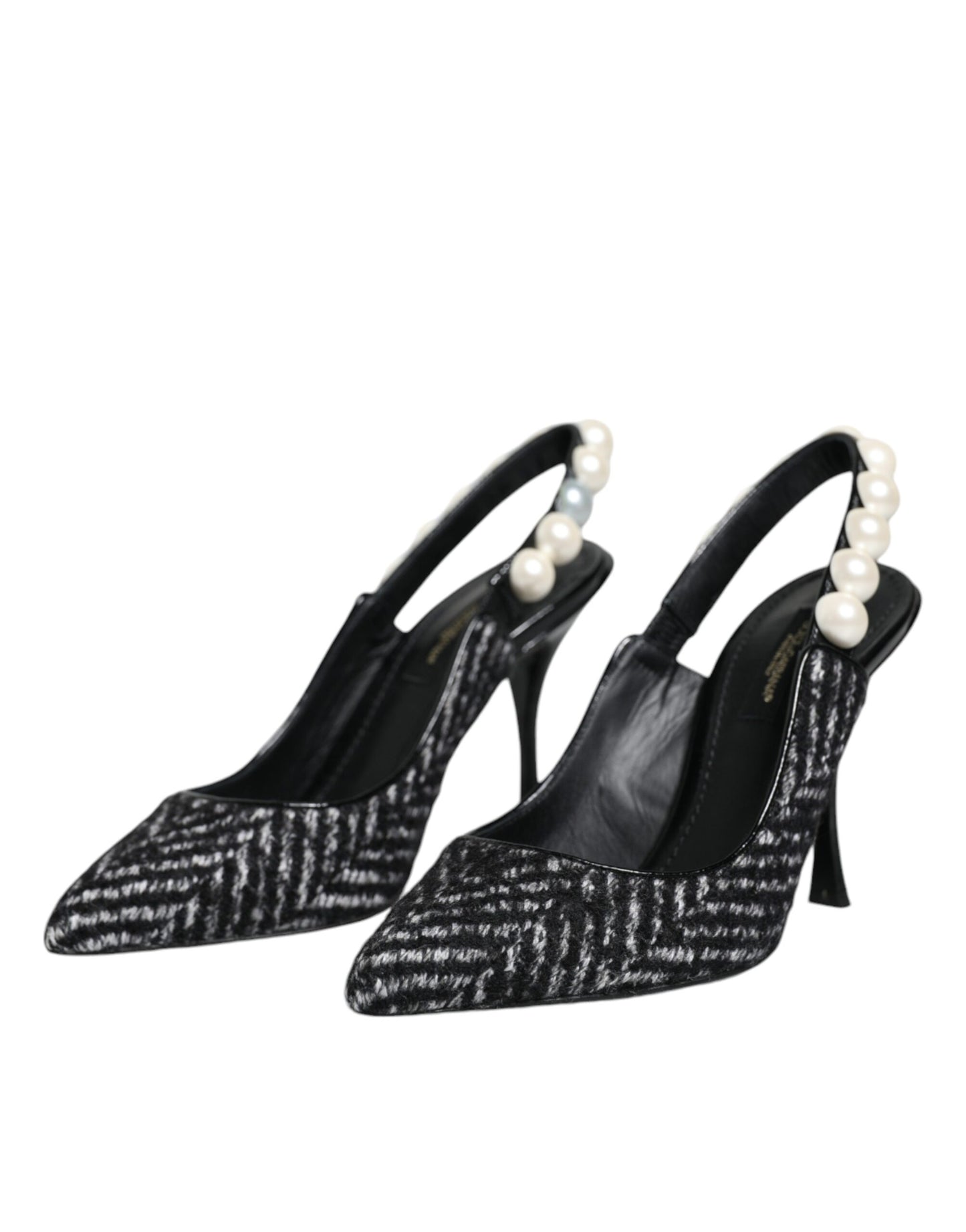 Dolce &amp; Gabbana White Black Chevron Faux Pearl Slingback Shoes