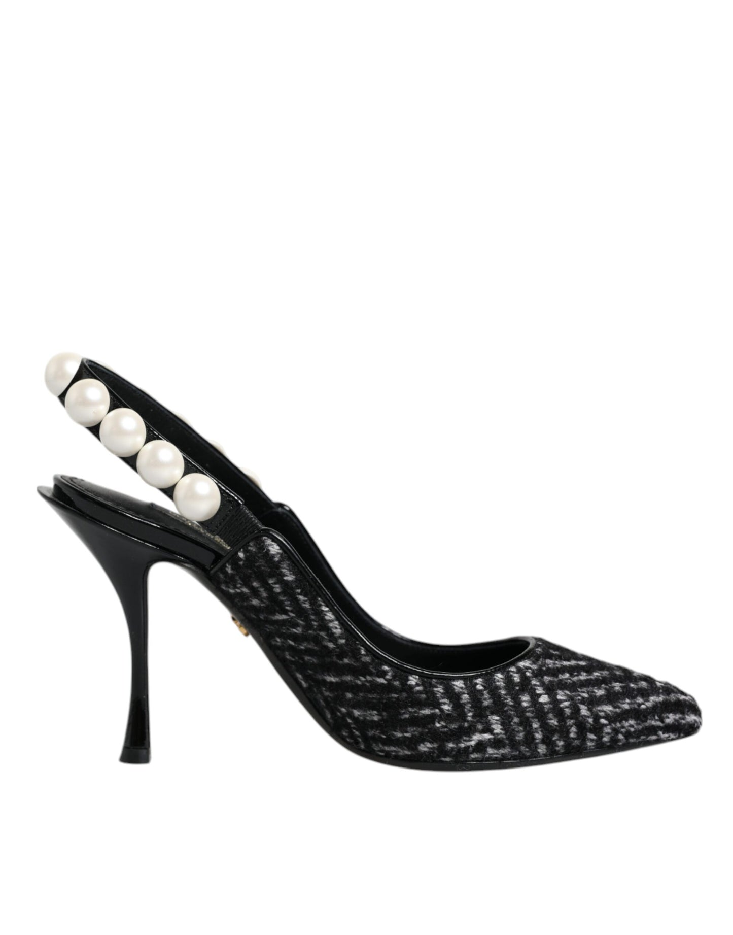 Dolce &amp; Gabbana White Black Chevron Faux Pearl Slingback Shoes