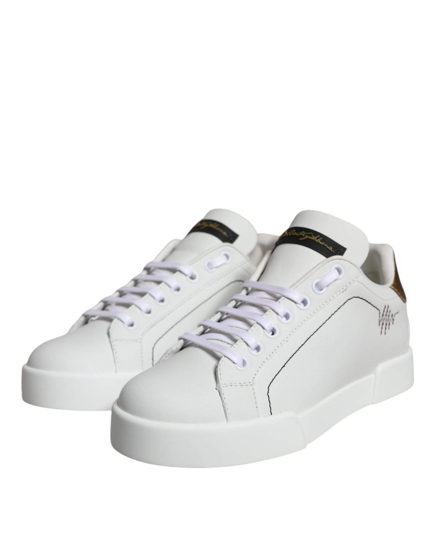 Dolce &amp; Gabbana White Leather Portofino Low Top Sneaker Shoes