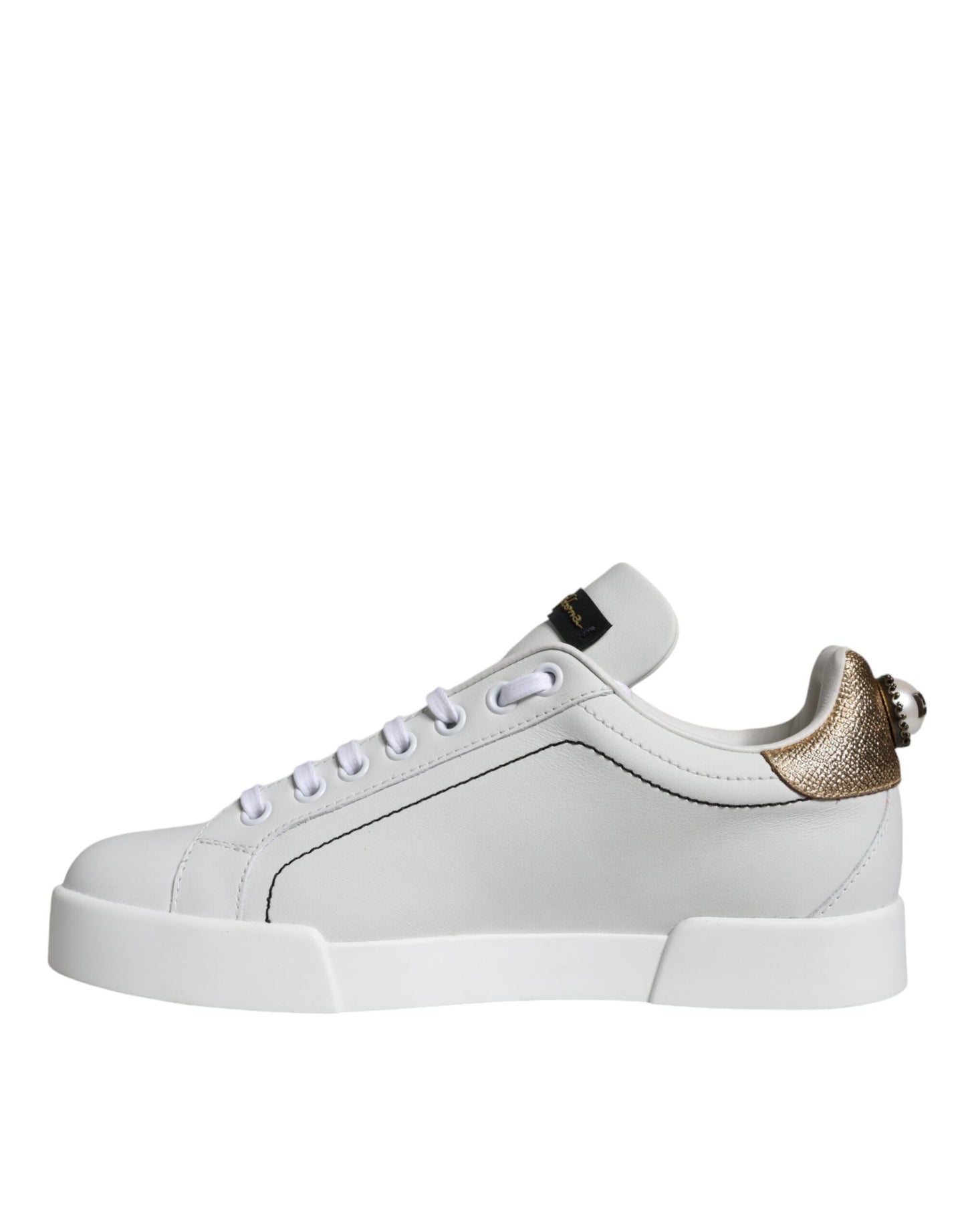 Dolce &amp; Gabbana White Leather Portofino Low Top Sneaker Shoes