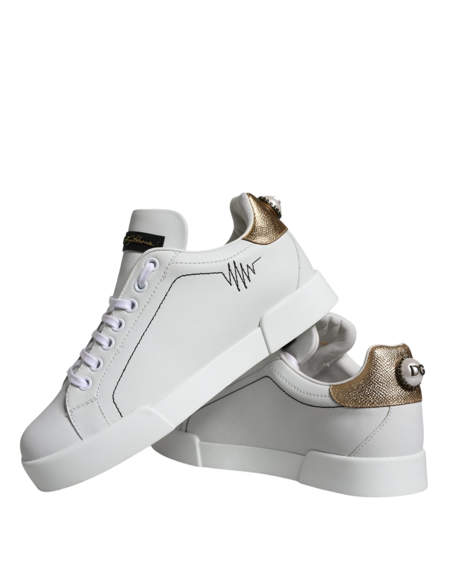 Dolce &amp; Gabbana White Leather Portofino Low Top Sneaker Shoes