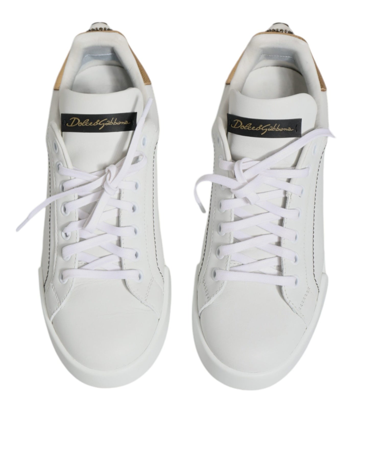 Dolce &amp; Gabbana White Leather Portofino Low Top Sneaker Shoes