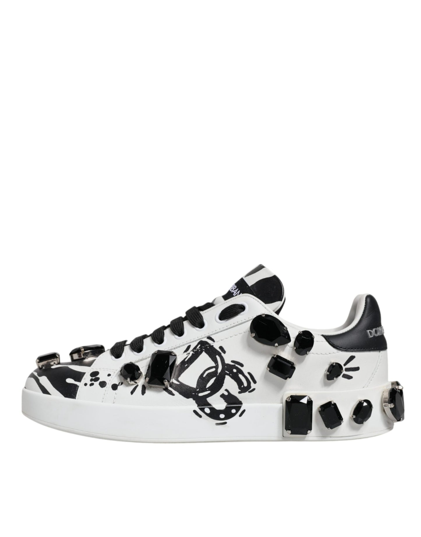 Dolce &amp; Gabbana White Crystal Portofino Low Top Sneaker Shoes