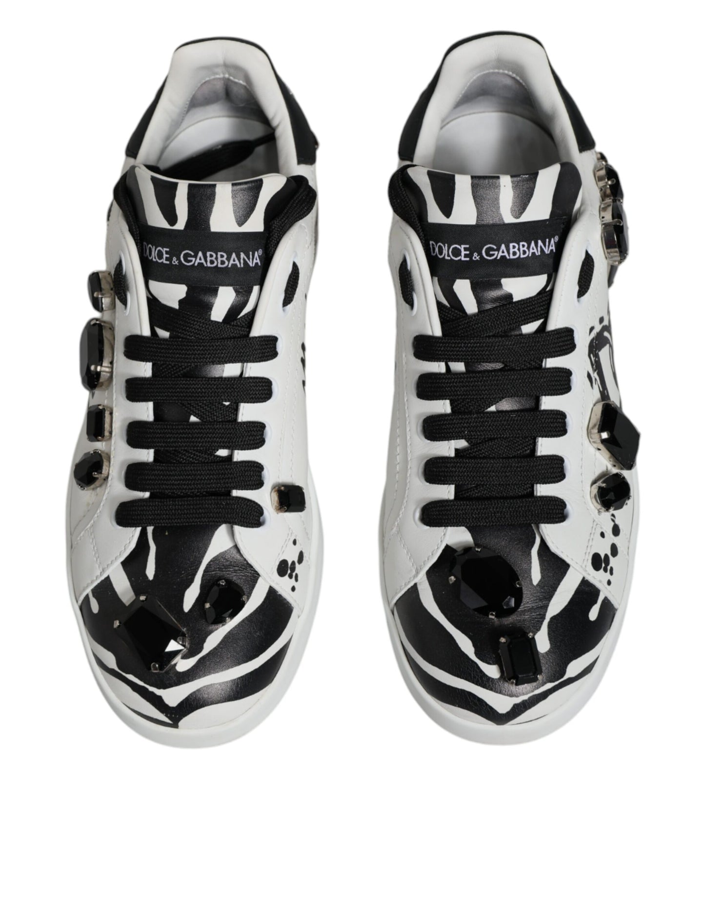 Dolce &amp; Gabbana White Crystal Portofino Low Top Sneaker Shoes