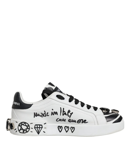 Dolce &amp; Gabbana White Crystal Portofino Low Top Sneaker Shoes