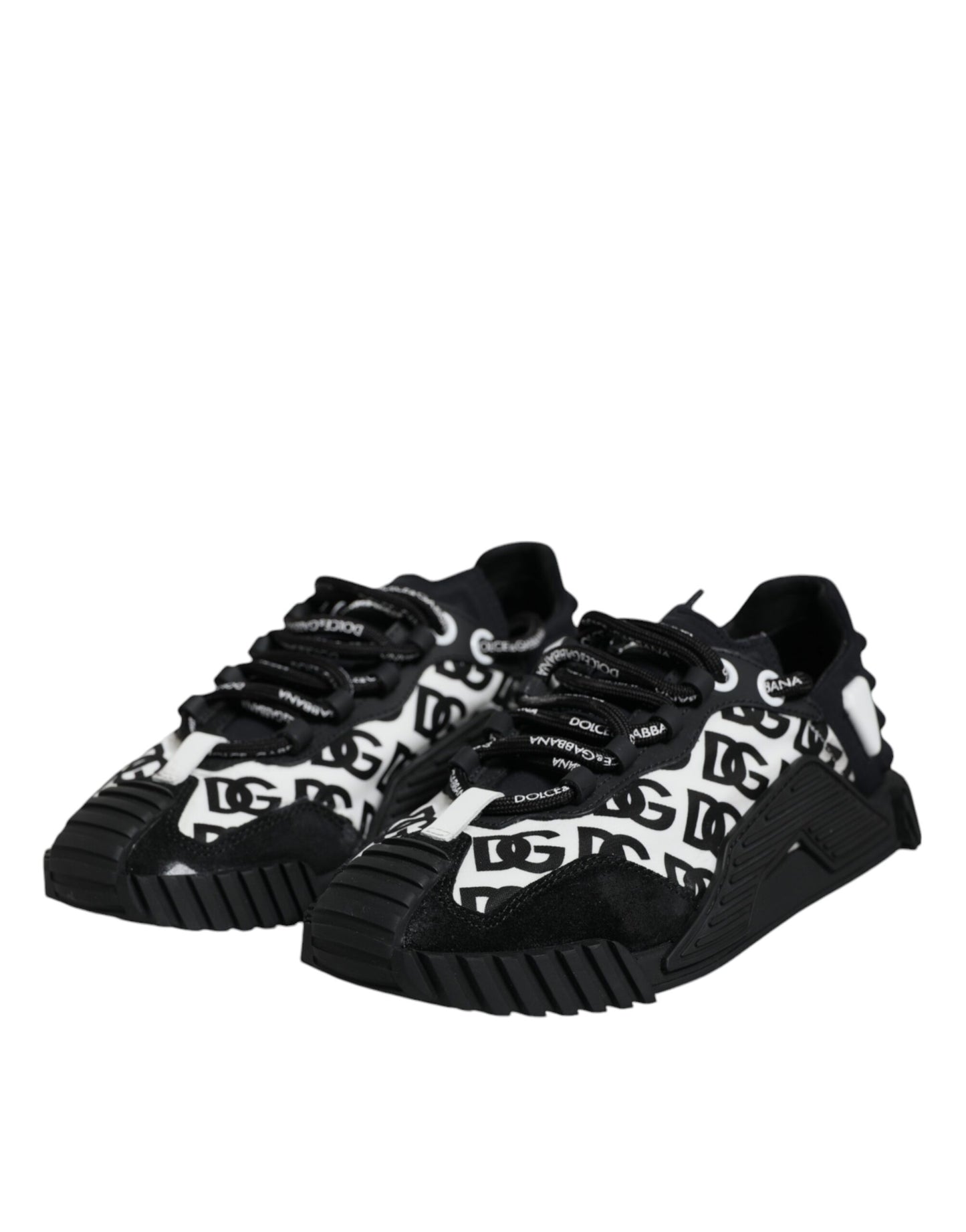 Dolce &amp; Gabbana Black Logo Lace Up Low Top NS1 Sneakers Shoes