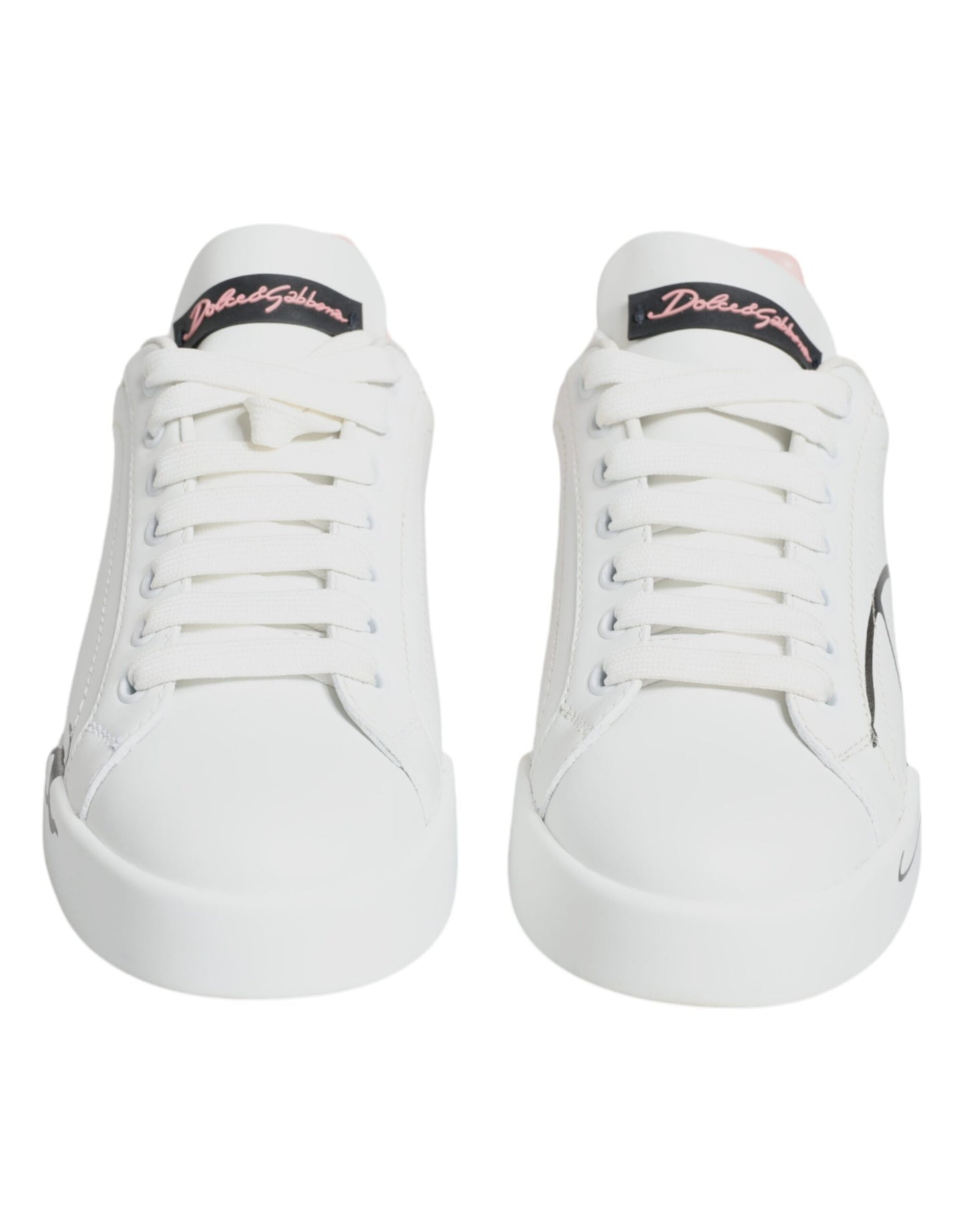 Dolce &amp; Gabbana White Pink Portofino Low Top Sneakers Shoes