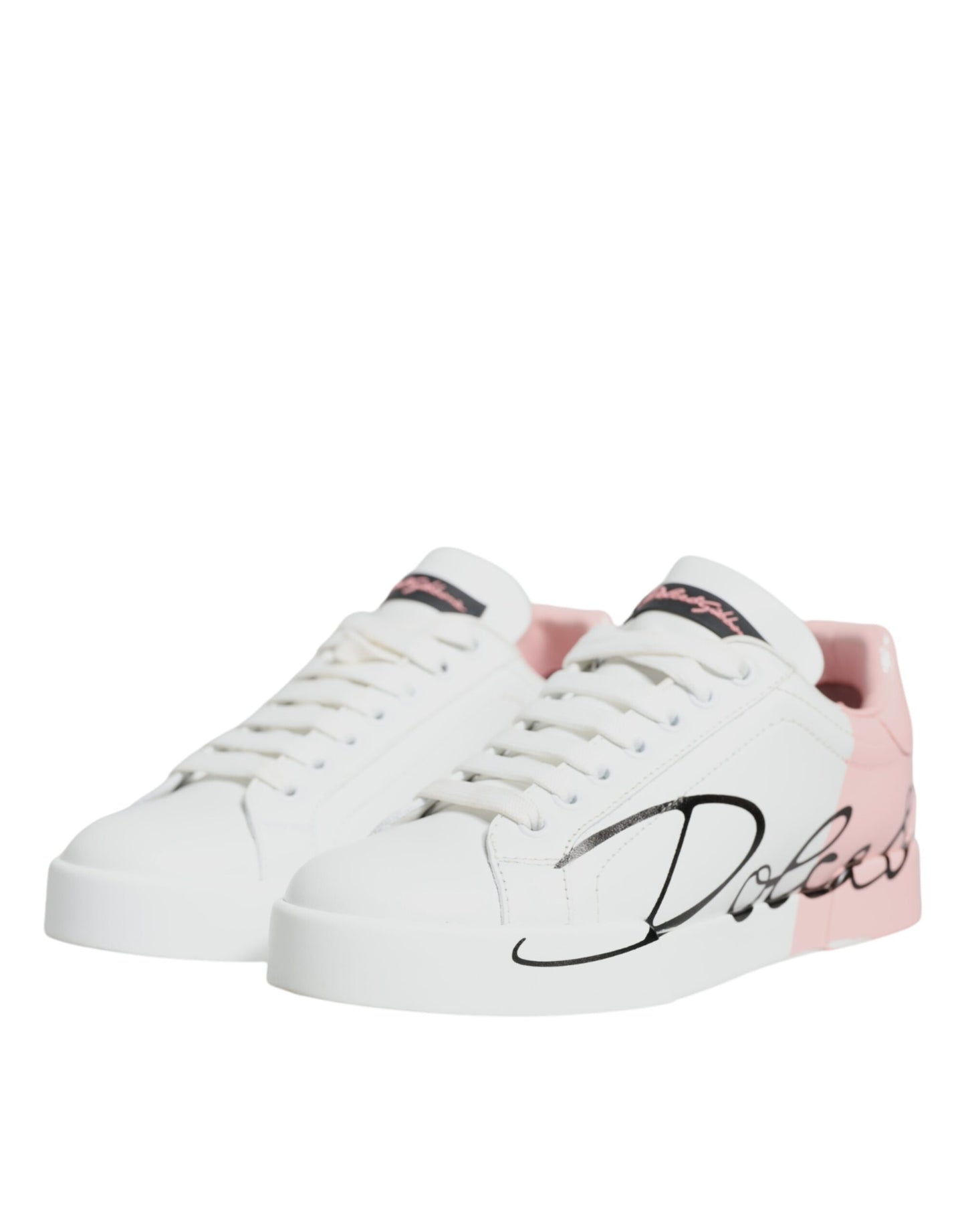 Dolce &amp; Gabbana White Pink Portofino Low Top Sneakers Shoes