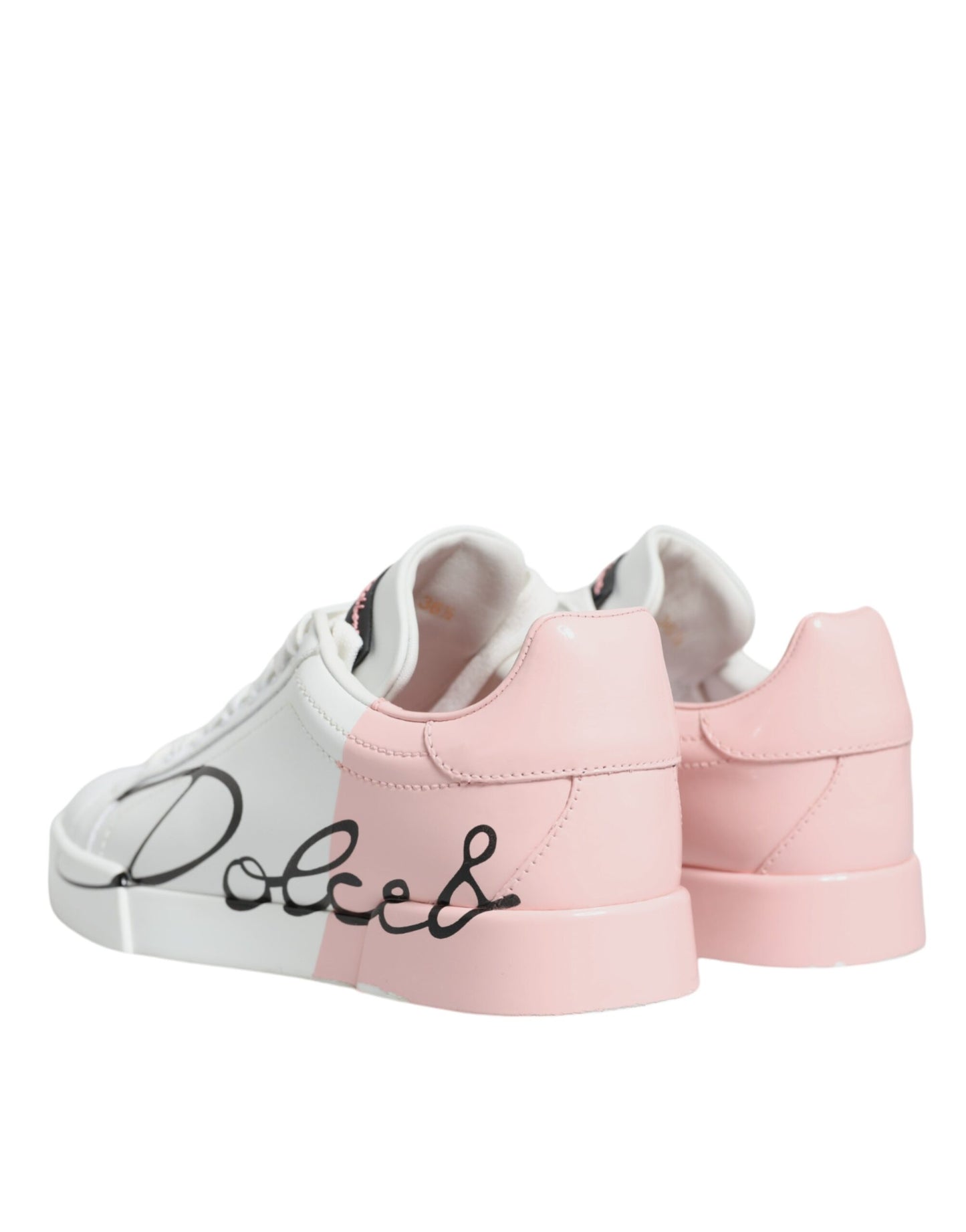 Dolce &amp; Gabbana White Pink Portofino Low Top Sneakers Shoes