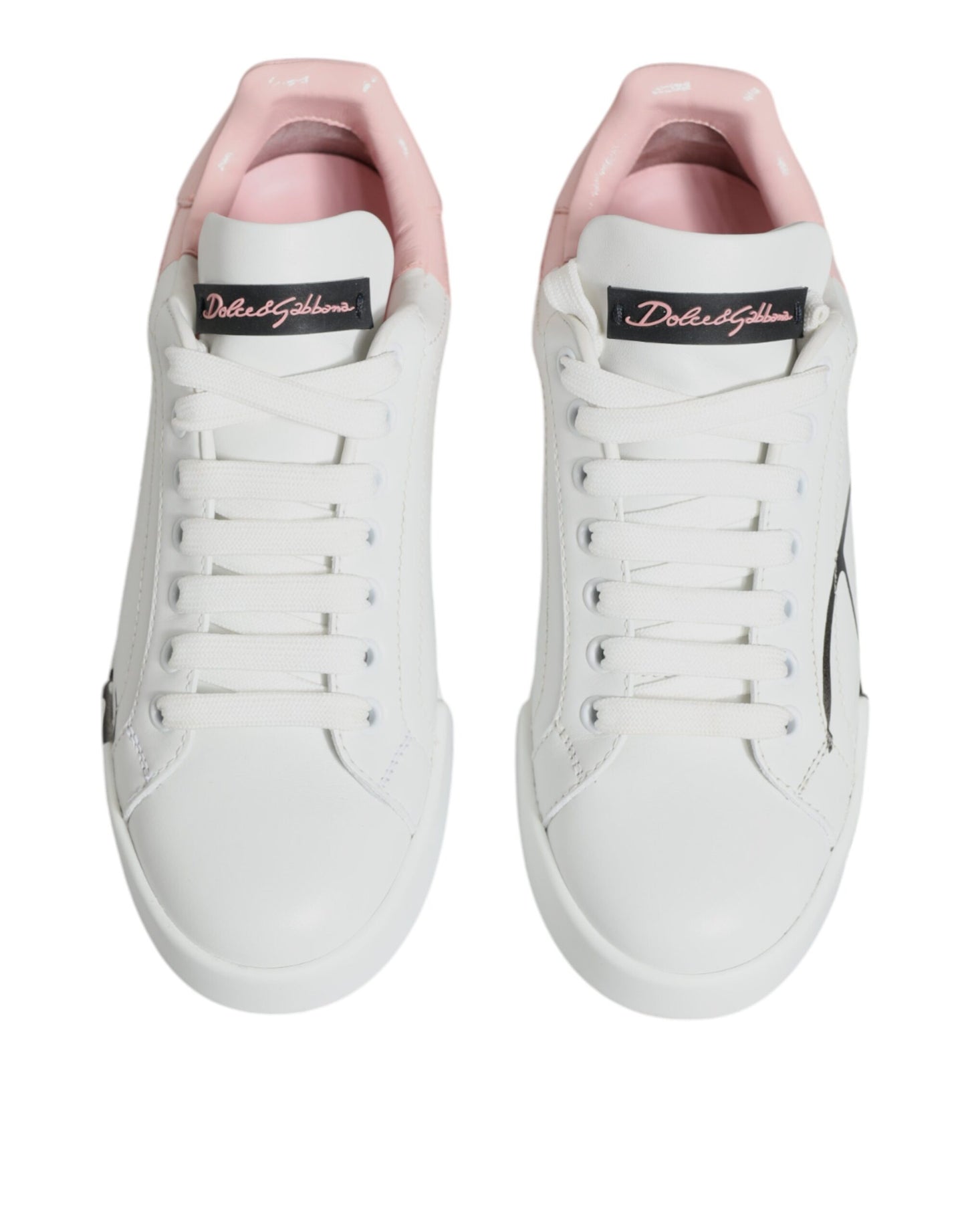 Dolce &amp; Gabbana White Pink Portofino Low Top Sneakers Shoes