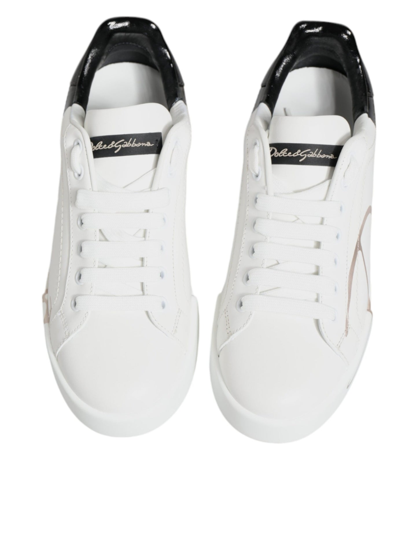 Dolce &amp; Gabbana White Black Portofino Low Top Sneakers Shoes