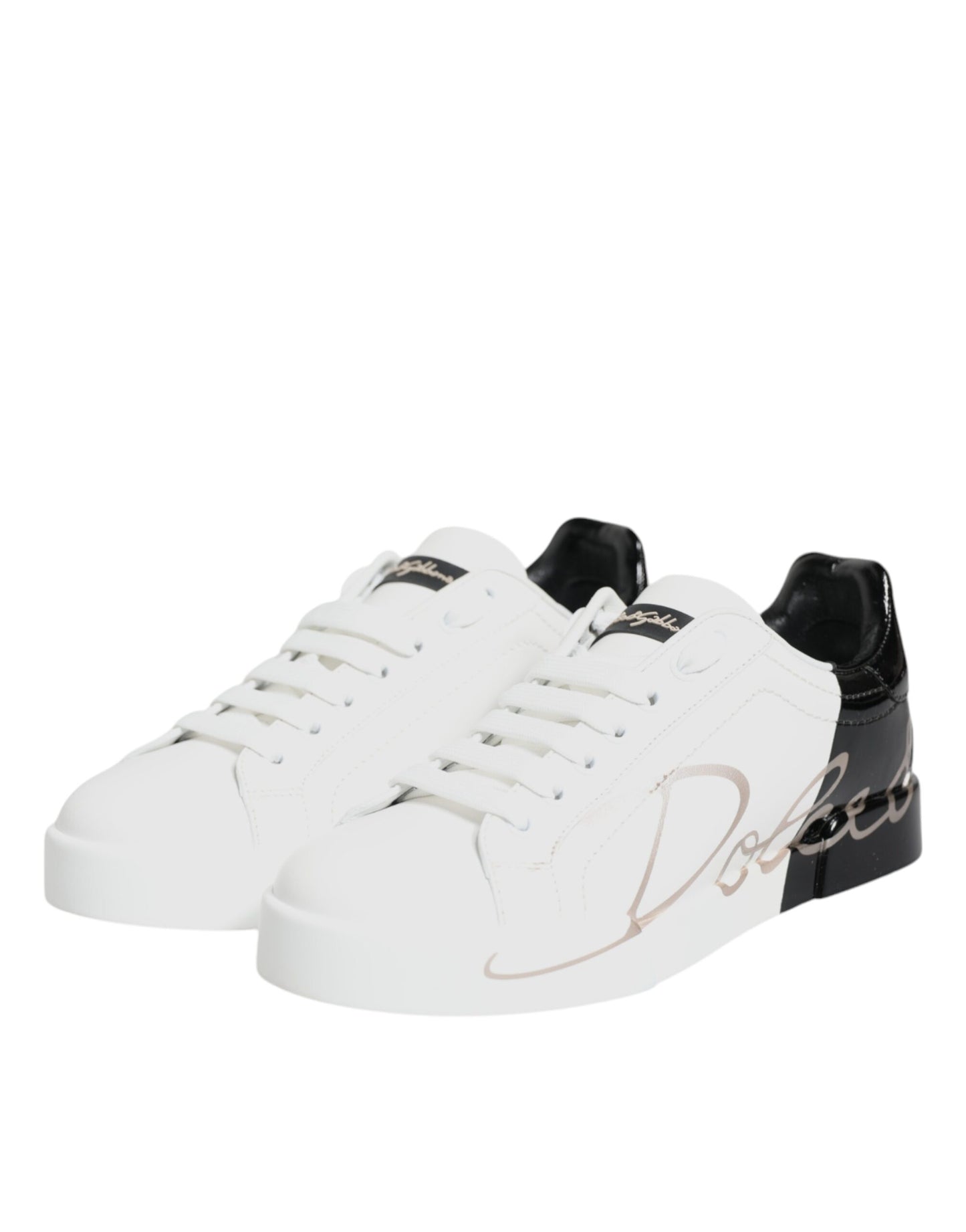 Dolce &amp; Gabbana White Black Portofino Low Top Sneakers Shoes