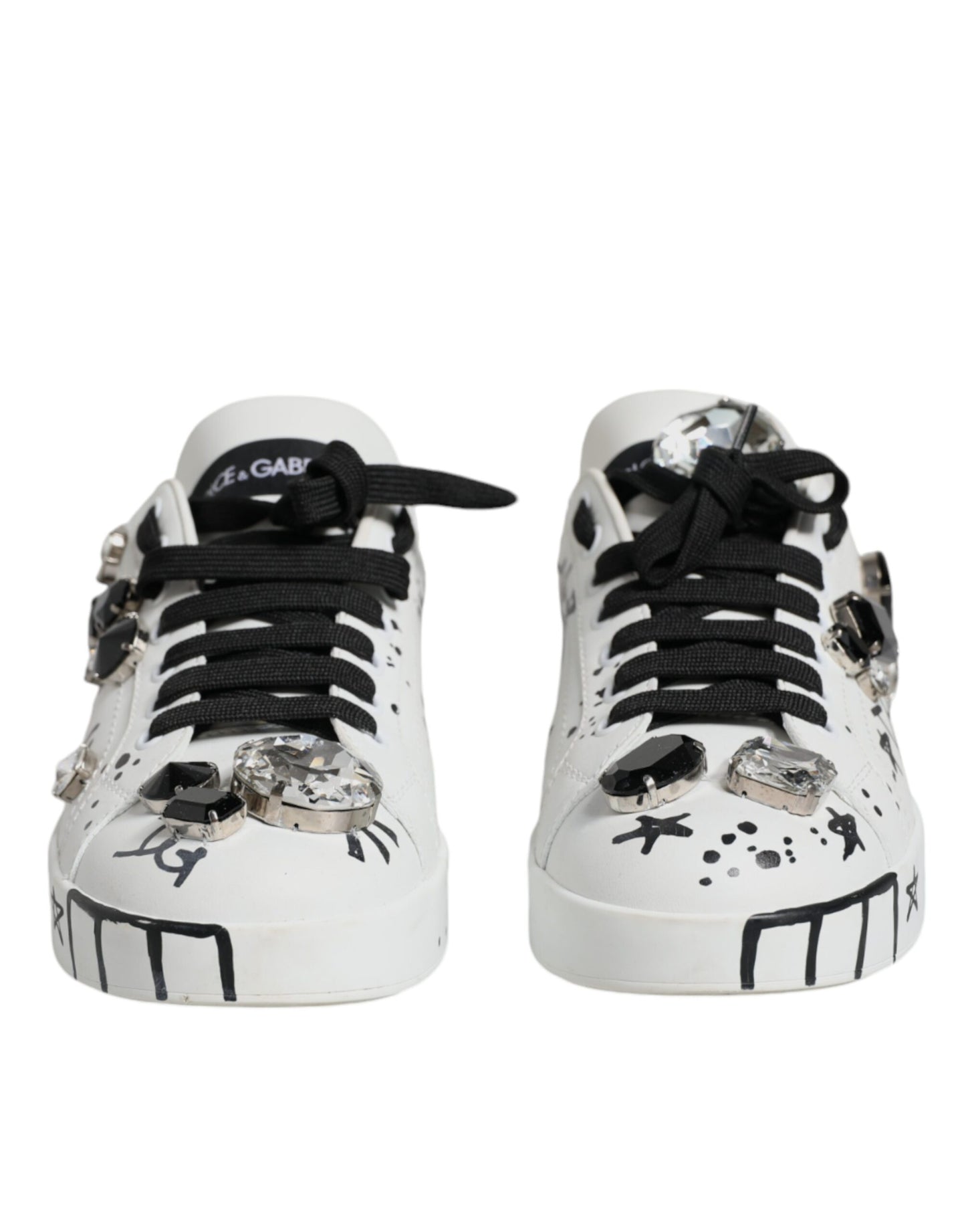 Dolce &amp; Gabbana White Crystal Portofino Low Top Sneaker Shoes