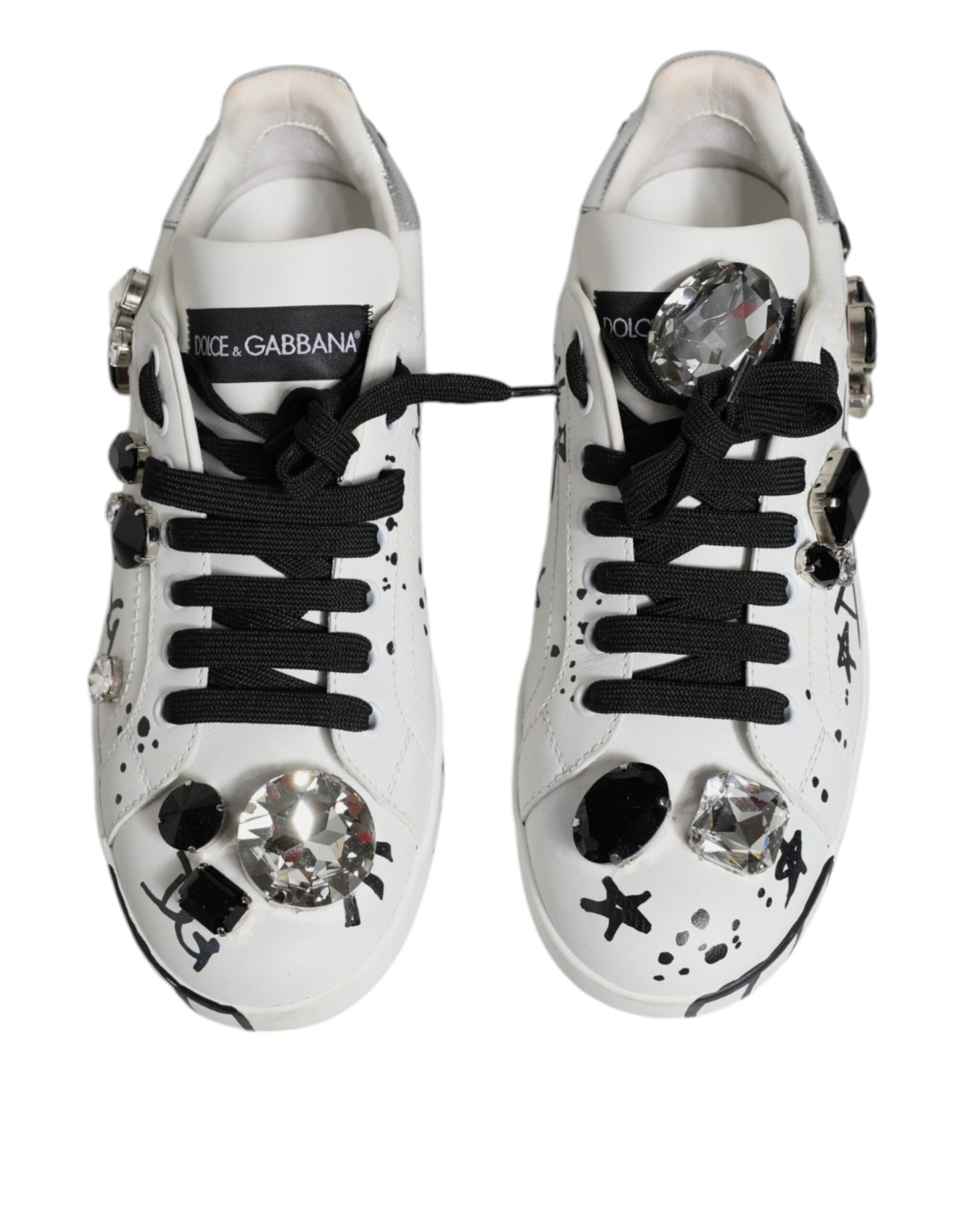 Dolce &amp; Gabbana White Crystal Portofino Low Top Sneaker Shoes