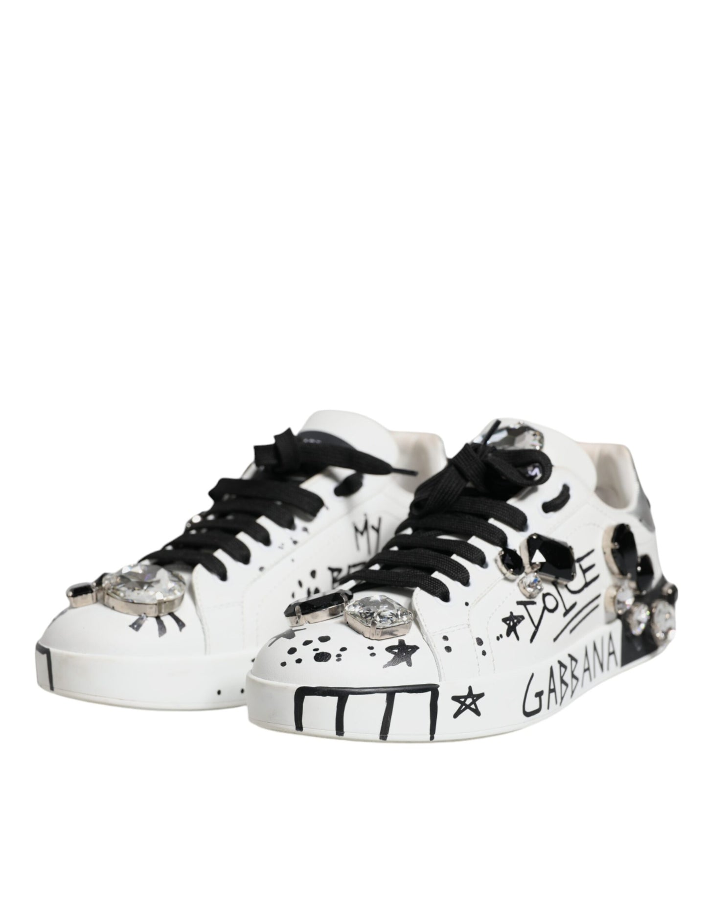 Dolce &amp; Gabbana White Crystal Portofino Low Top Sneaker Shoes