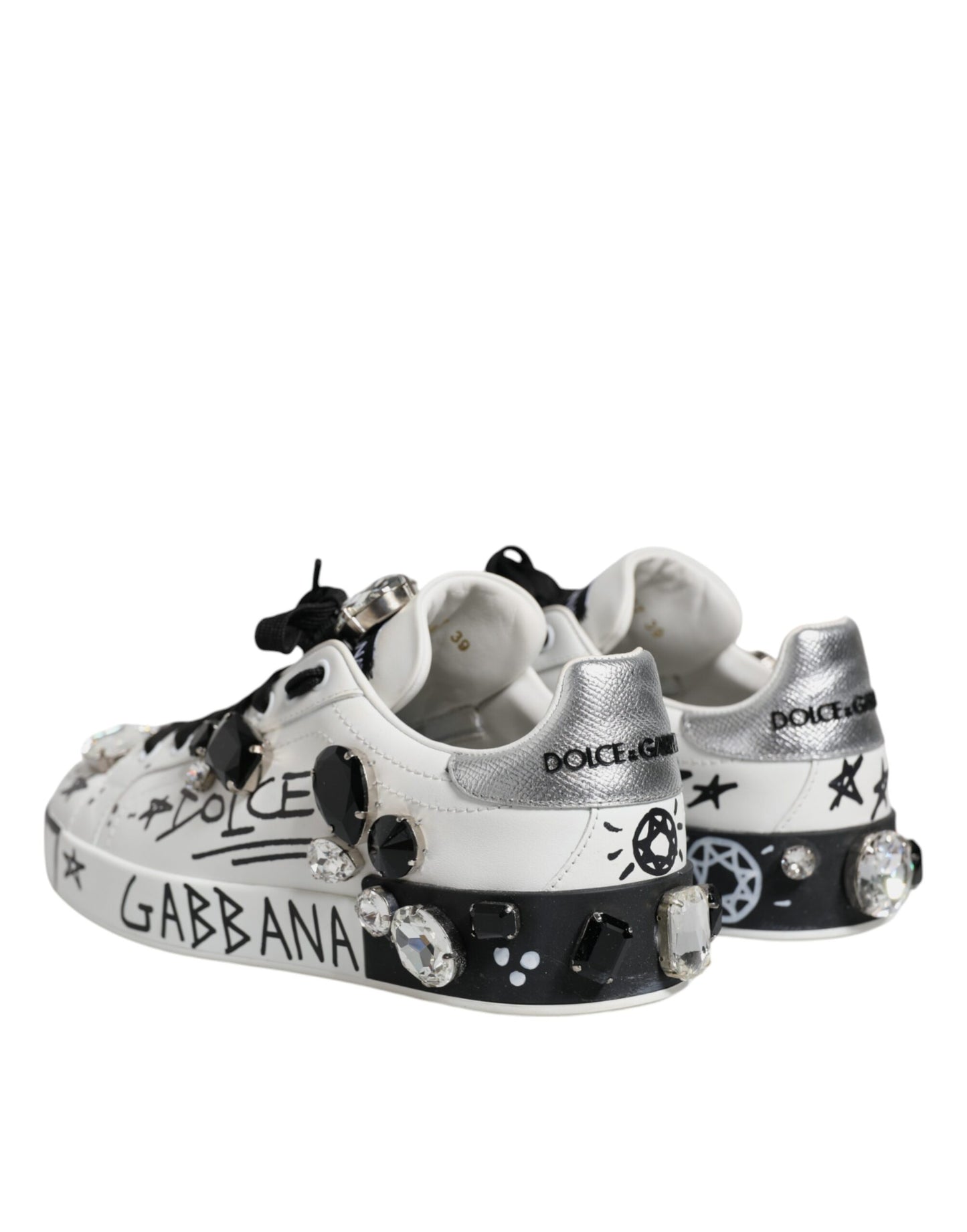 Dolce &amp; Gabbana White Crystal Portofino Low Top Sneaker Shoes