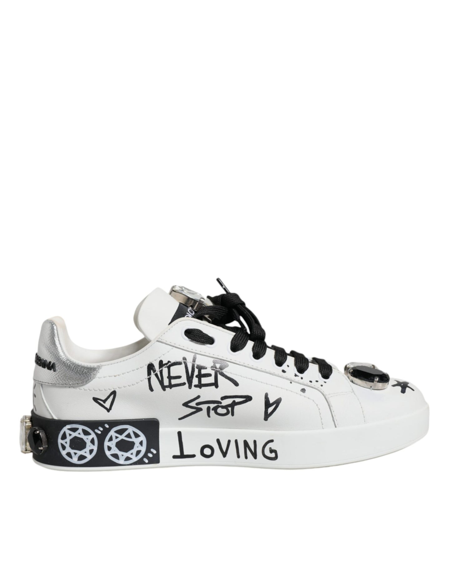 Dolce &amp; Gabbana White Crystal Portofino Low Top Sneaker Shoes