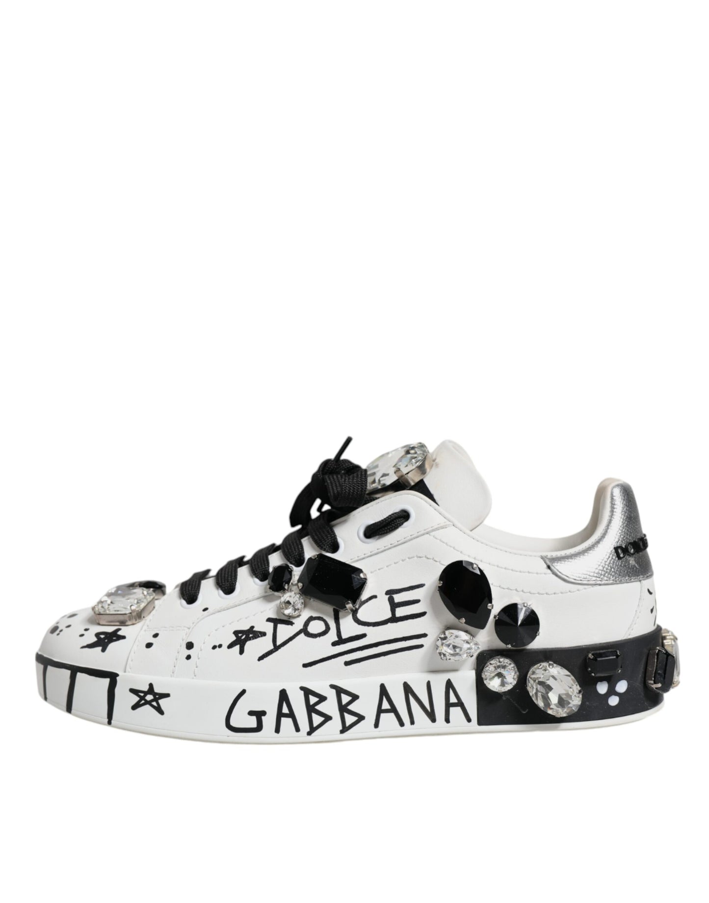 Dolce &amp; Gabbana White Crystal Portofino Low Top Sneaker Shoes