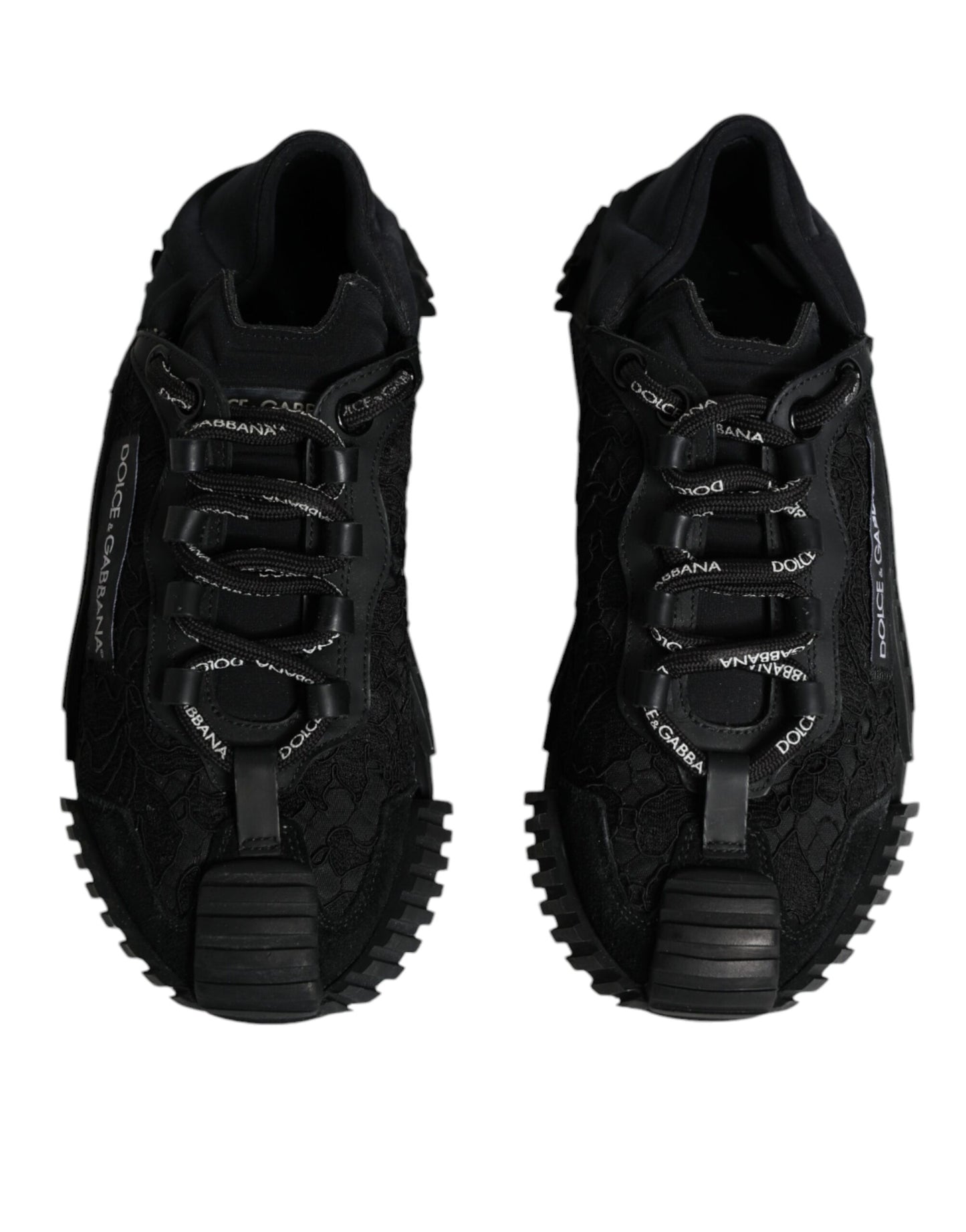 Dolce &amp; Gabbana Black Lace Up Low Top NS1 Sneakers Shoes