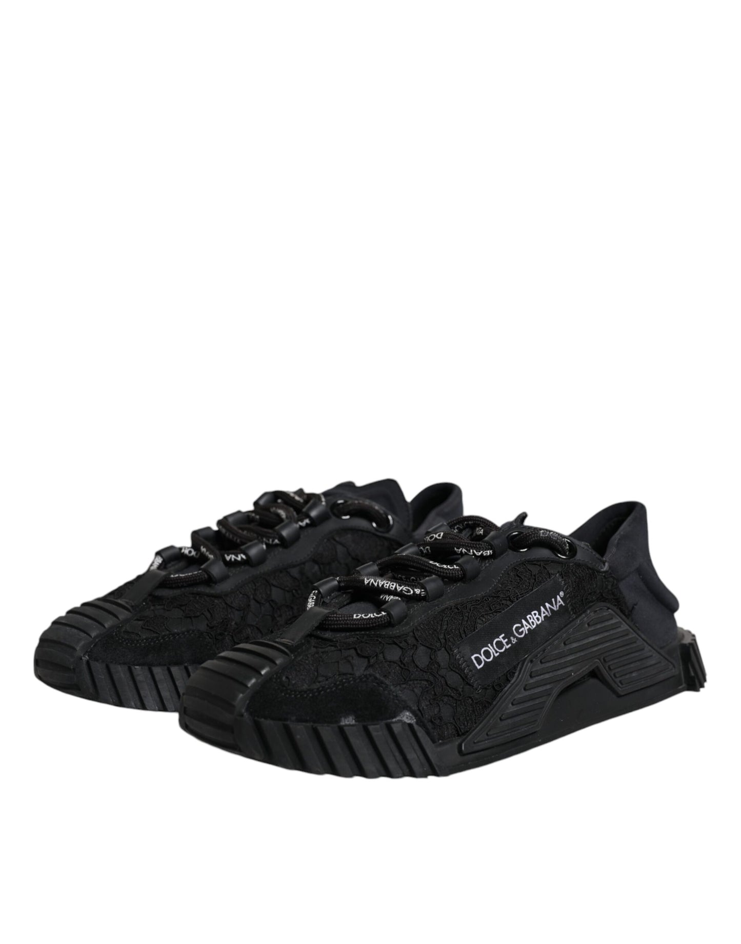 Dolce &amp; Gabbana Black Lace Up Low Top NS1 Sneakers Shoes