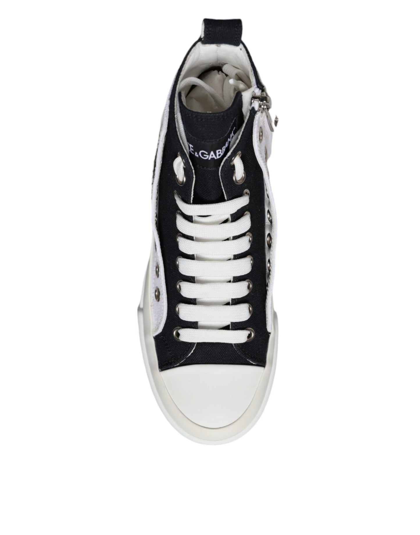 Dolce &amp; Gabbana White Black Canvas Logo Mid Top Sneakers Shoes