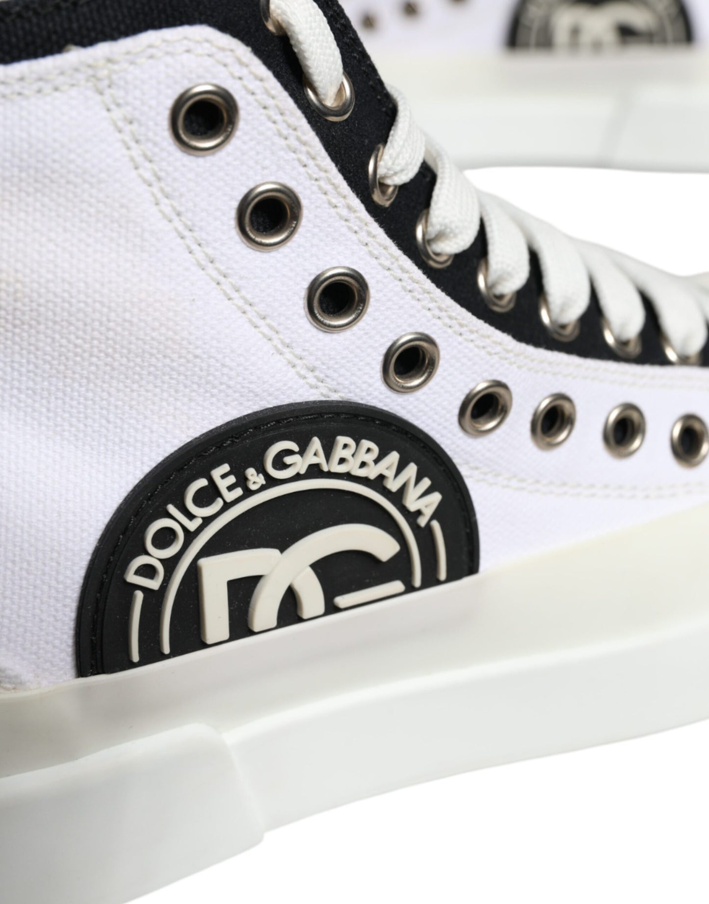 Dolce &amp; Gabbana White Black Canvas Logo Mid Top Sneakers Shoes