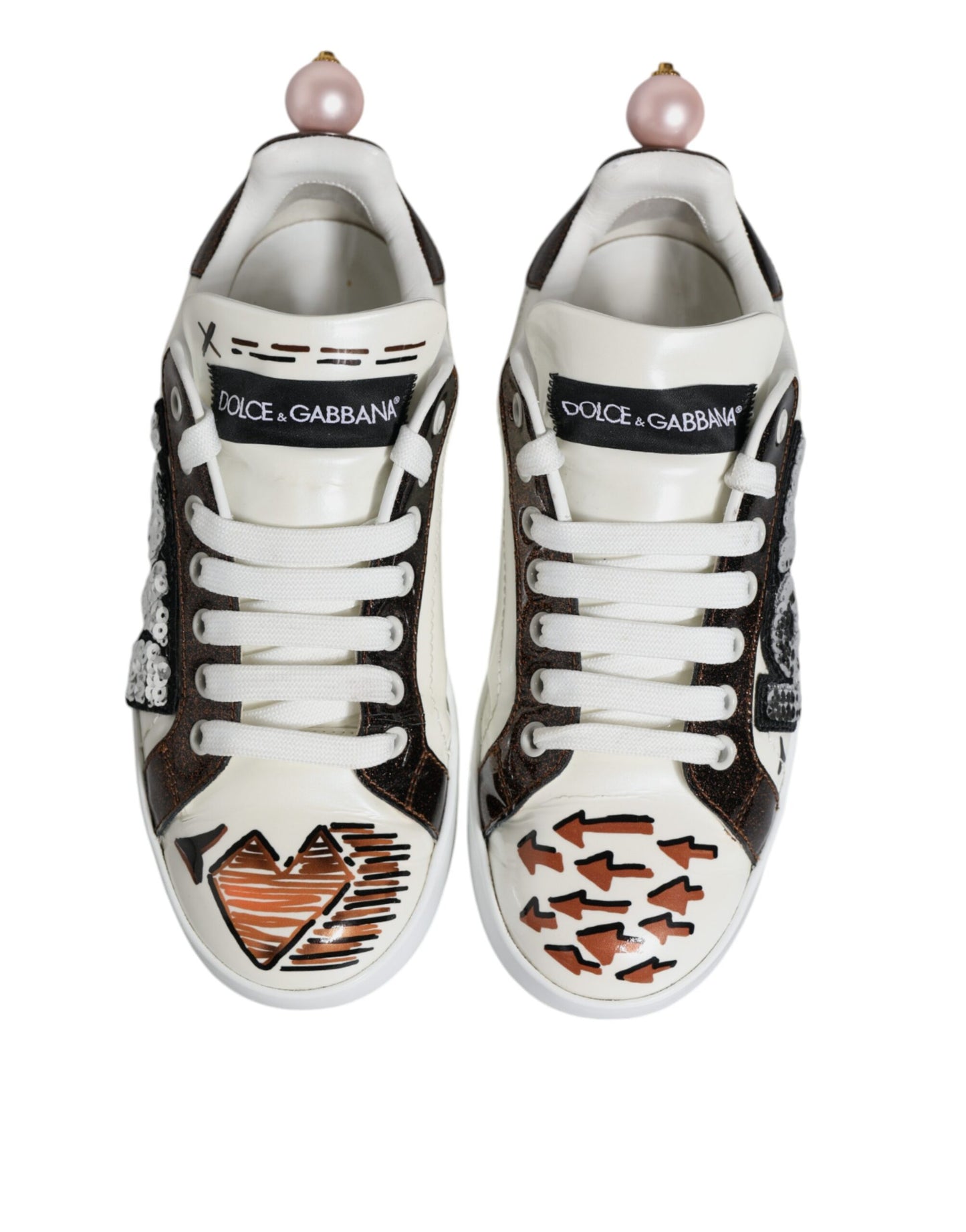 Dolce &amp; Gabbana White Love Sequin Portofino Sneakers Shoes