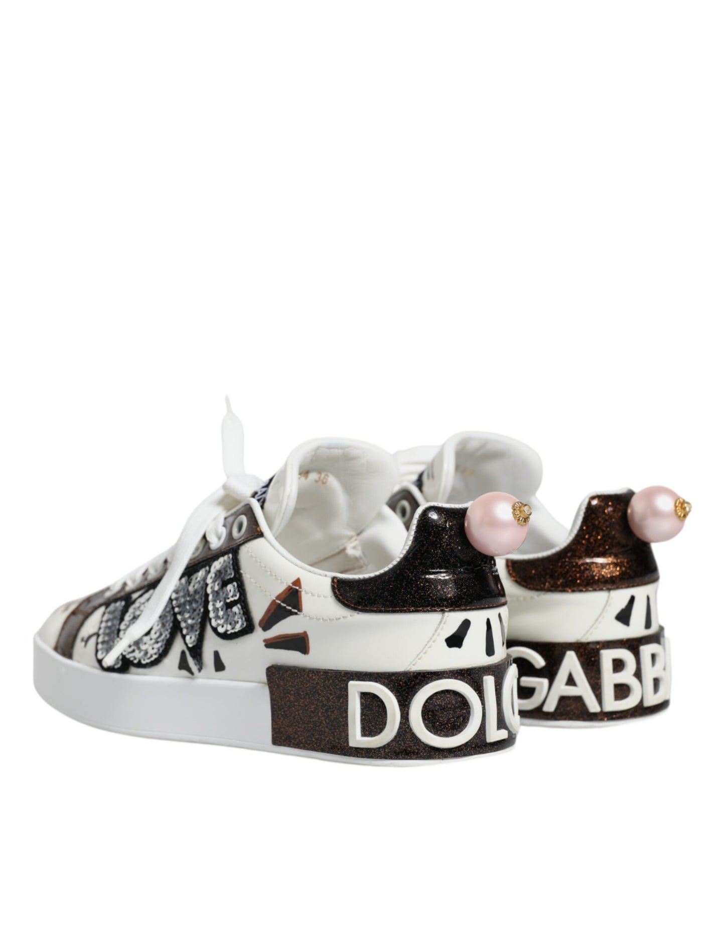 Dolce &amp; Gabbana White Love Sequin Portofino Sneakers Shoes